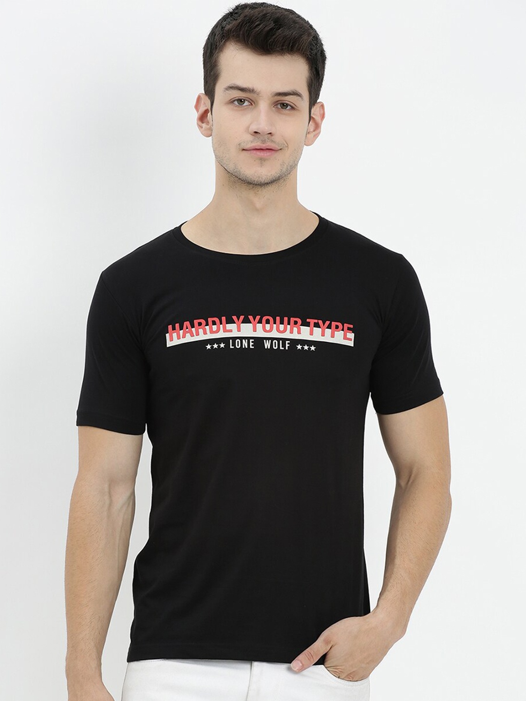 

V2 Value & Variety Men Black Typography Printed T-shirt