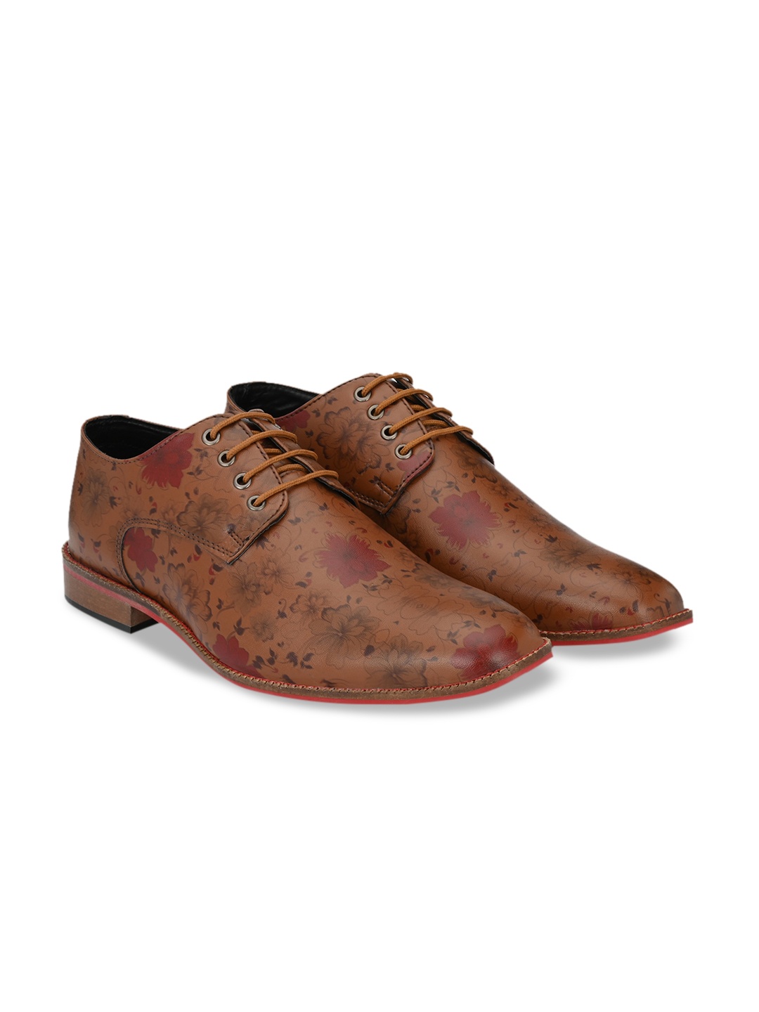 

KLEAT Men Brown & Red Printed Formal Derbys