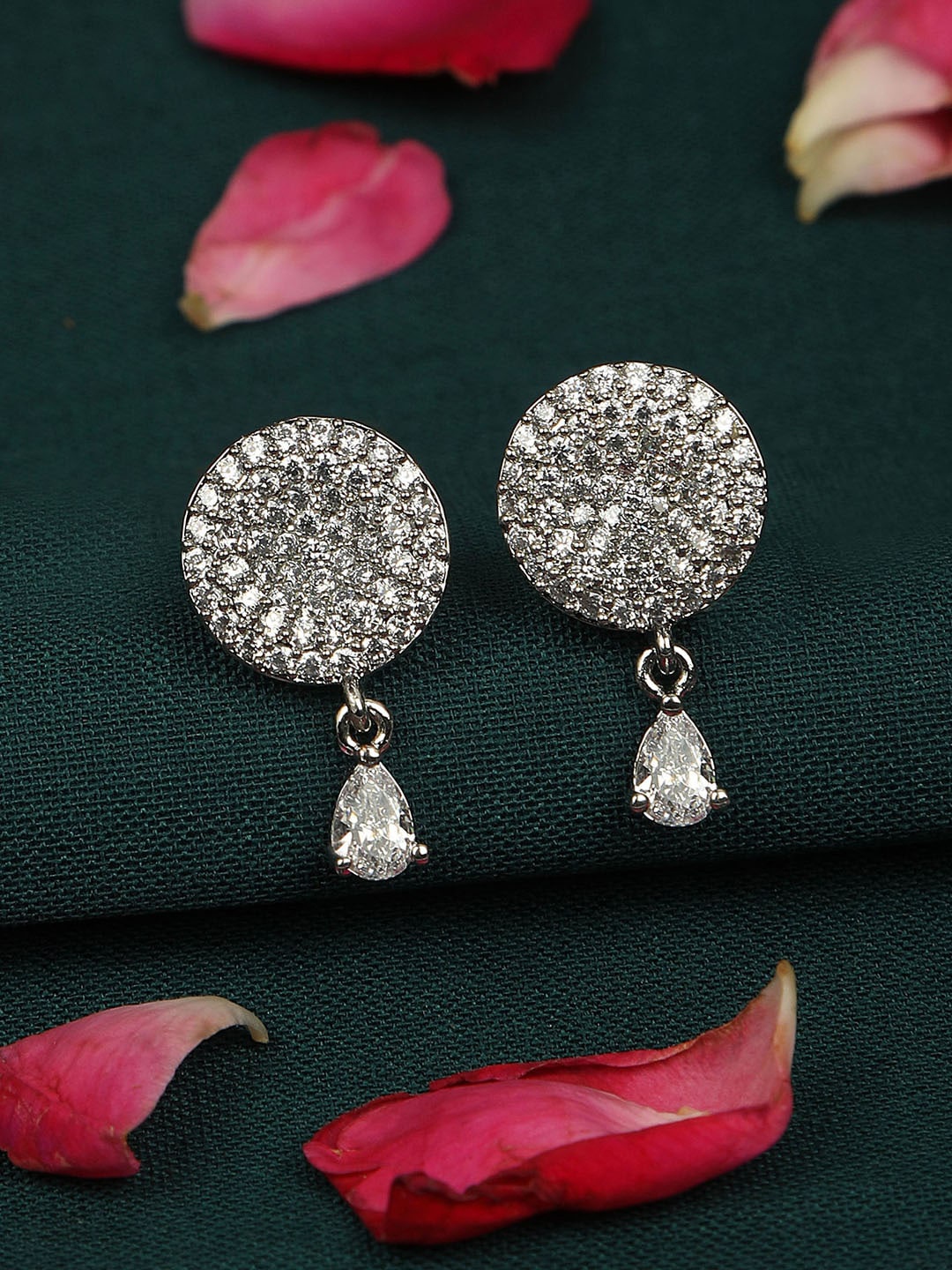 

AccessHer Silver-Toned Diamond Shaped Jhumkas Earrings