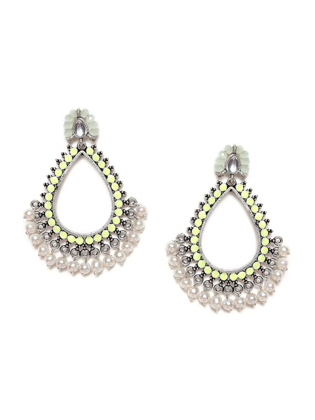 

W Green Teardrop Shaped Chandbalis Earrings