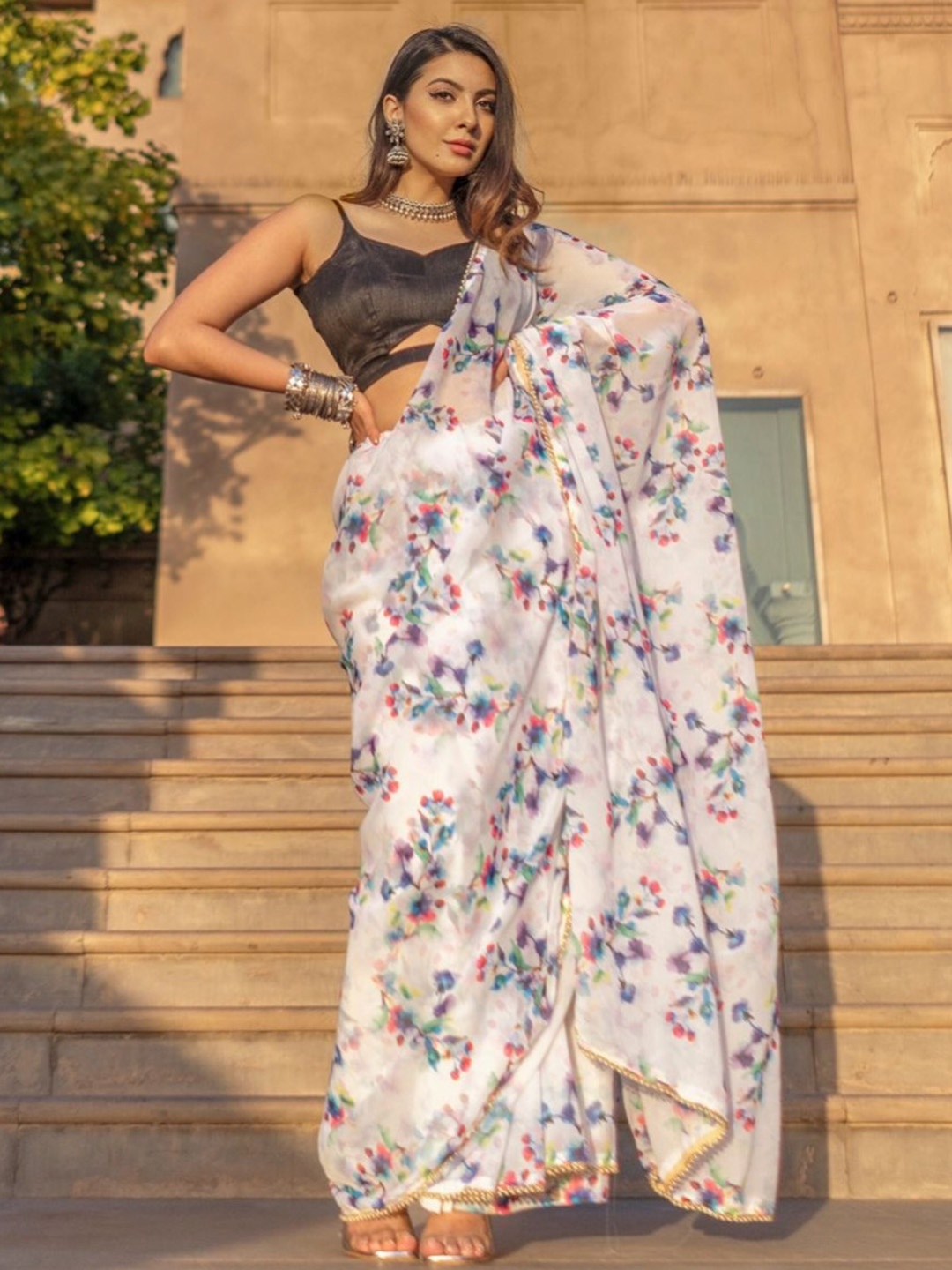 

Lavanya The Label Off White & Blue Floral Saree