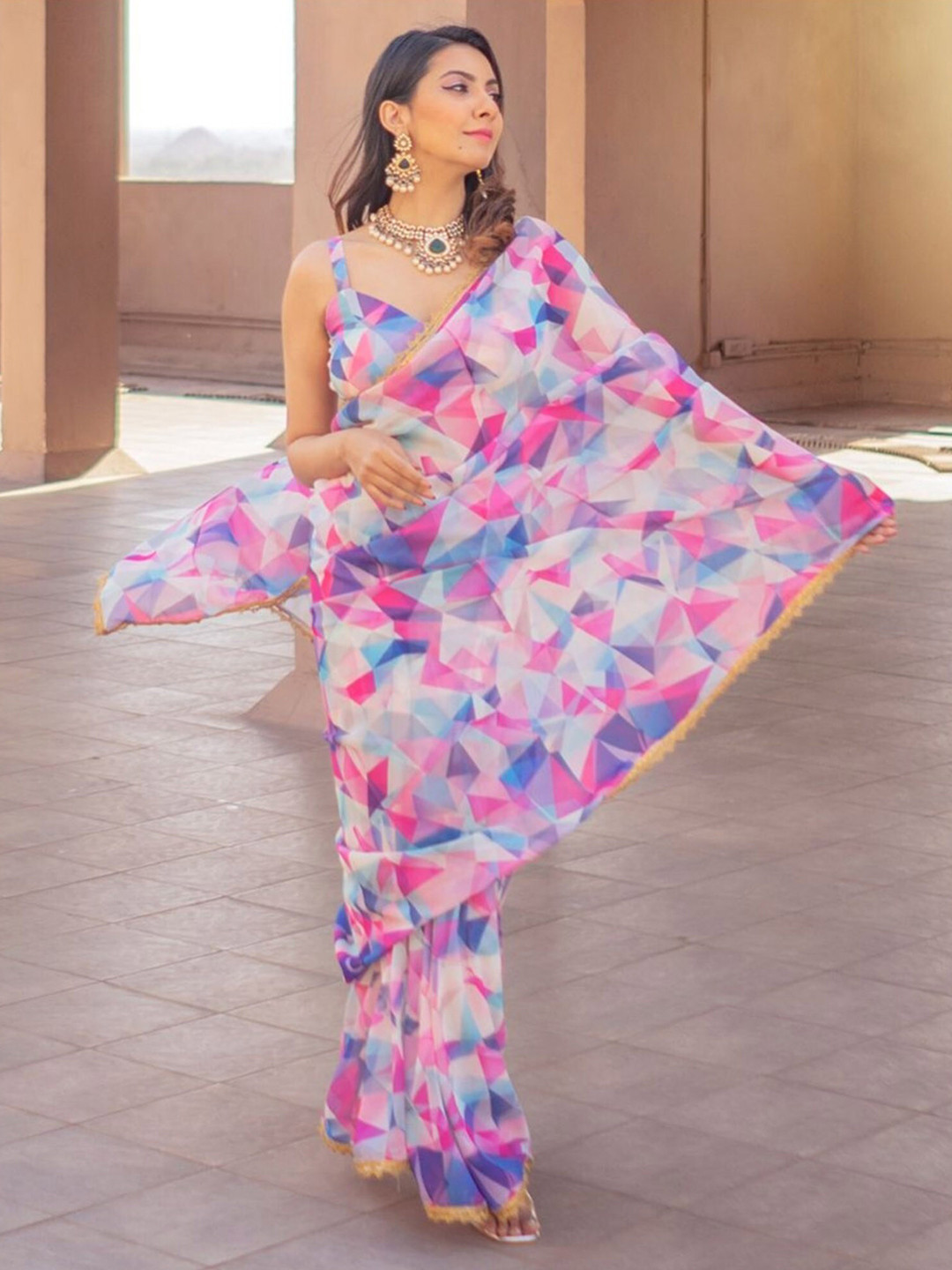 

Lavanya The Label Off White Floral Embroidered Half and Half Saree