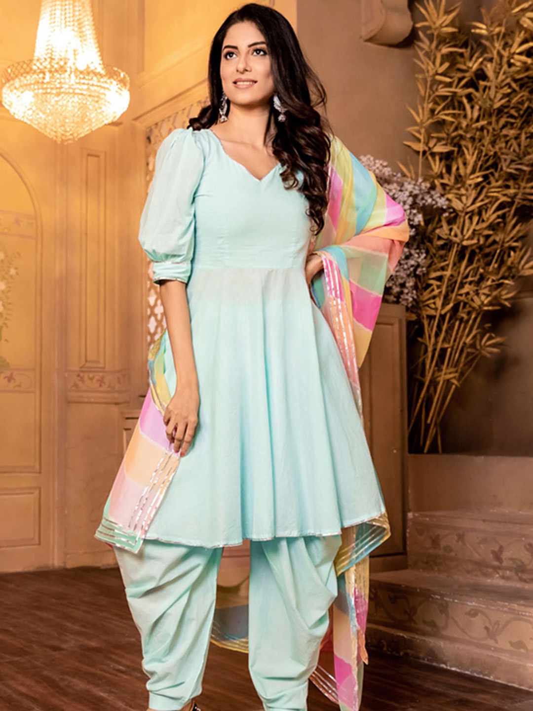 

Lavanya The Label Women Blue Pure Cotton Kurta with Trousers & With Dupatta