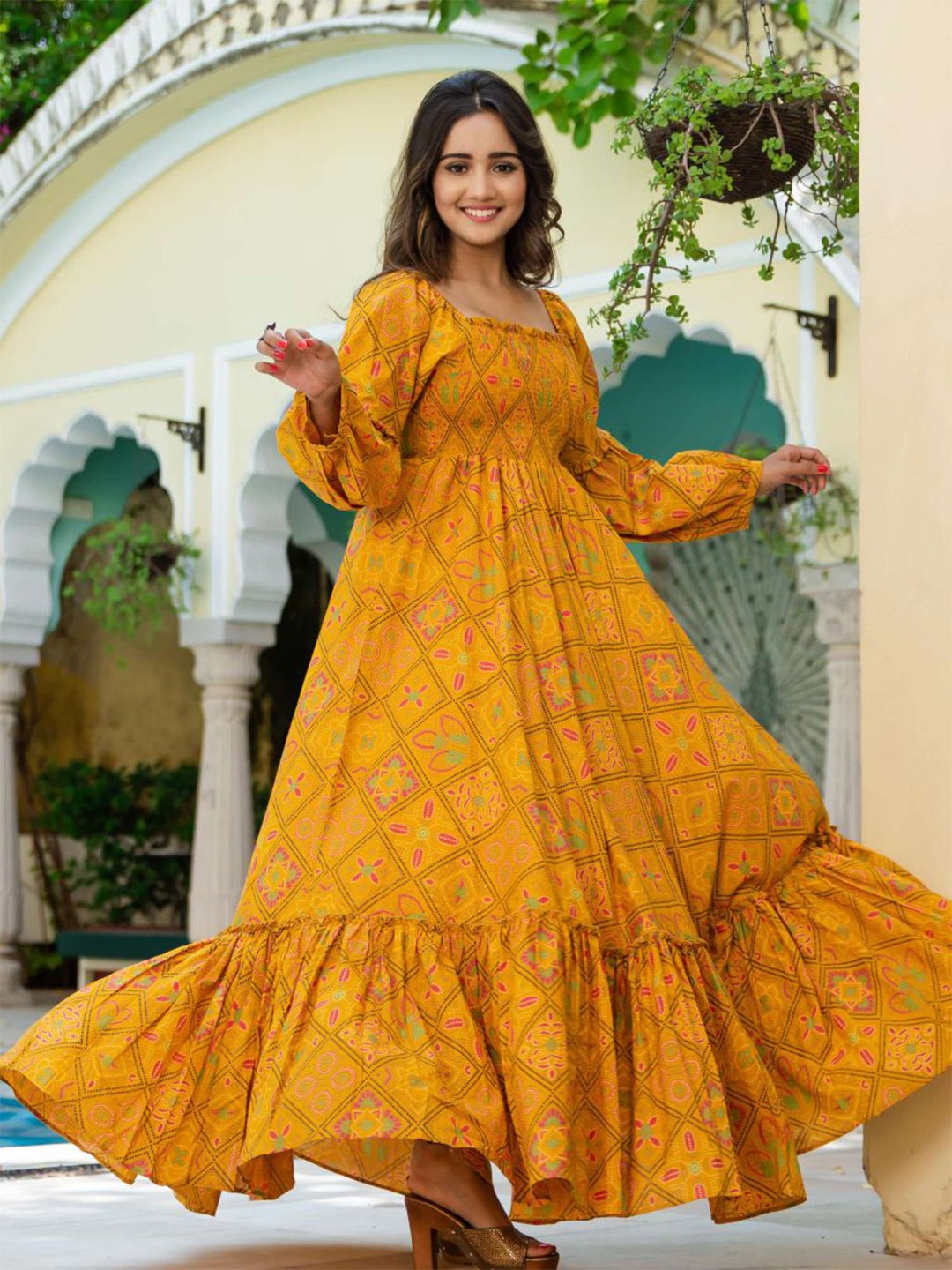 

Lavanya The Label Yellow Floral Checked Maxi Dress