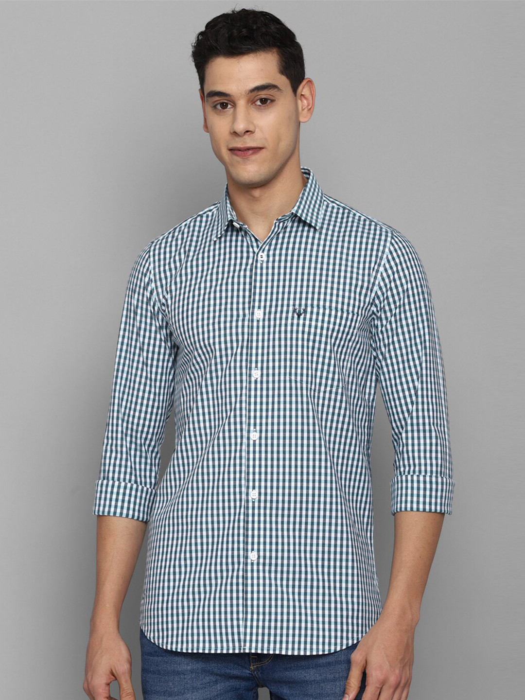 

Allen Solly Men Silver-Toned Slim Fit Gingham Checks Checked Casual Shirt