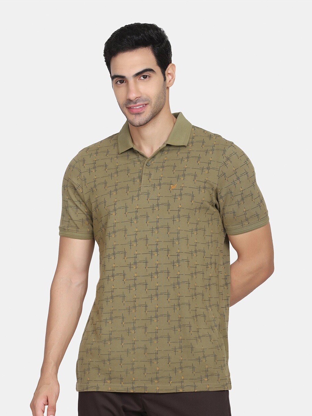 

Blackberrys Men Green Printed Polo Collar Slim Fit T-shirt