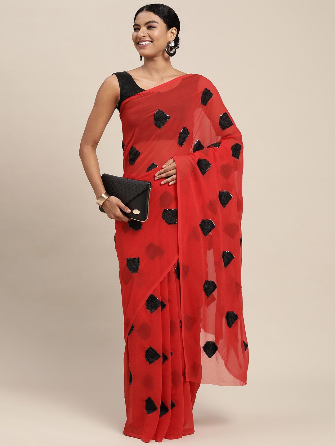 

KALINI Red & Black Embroidered Saree