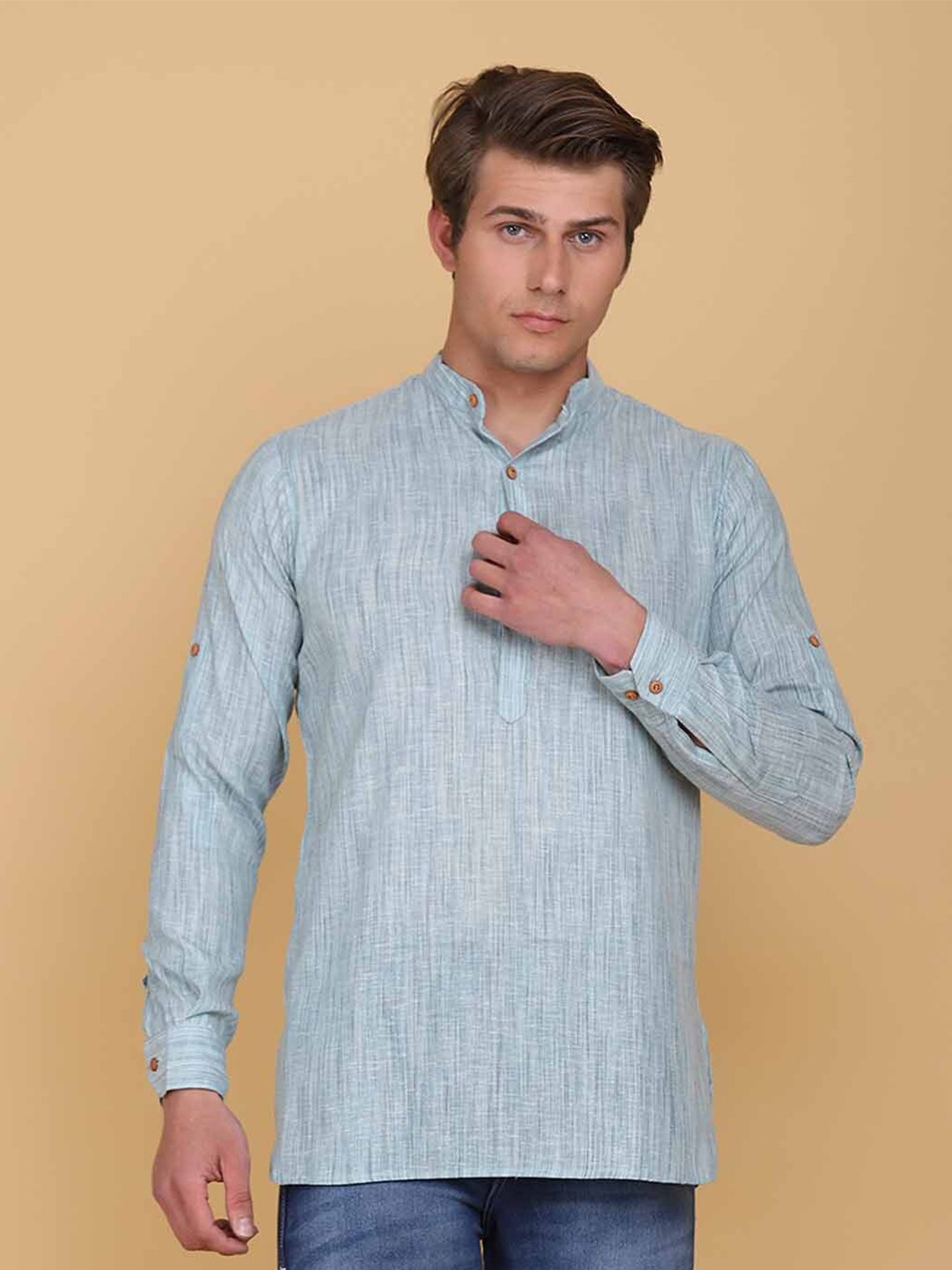 

TAHVO Men Sea Green Original Striped Casual Shirt