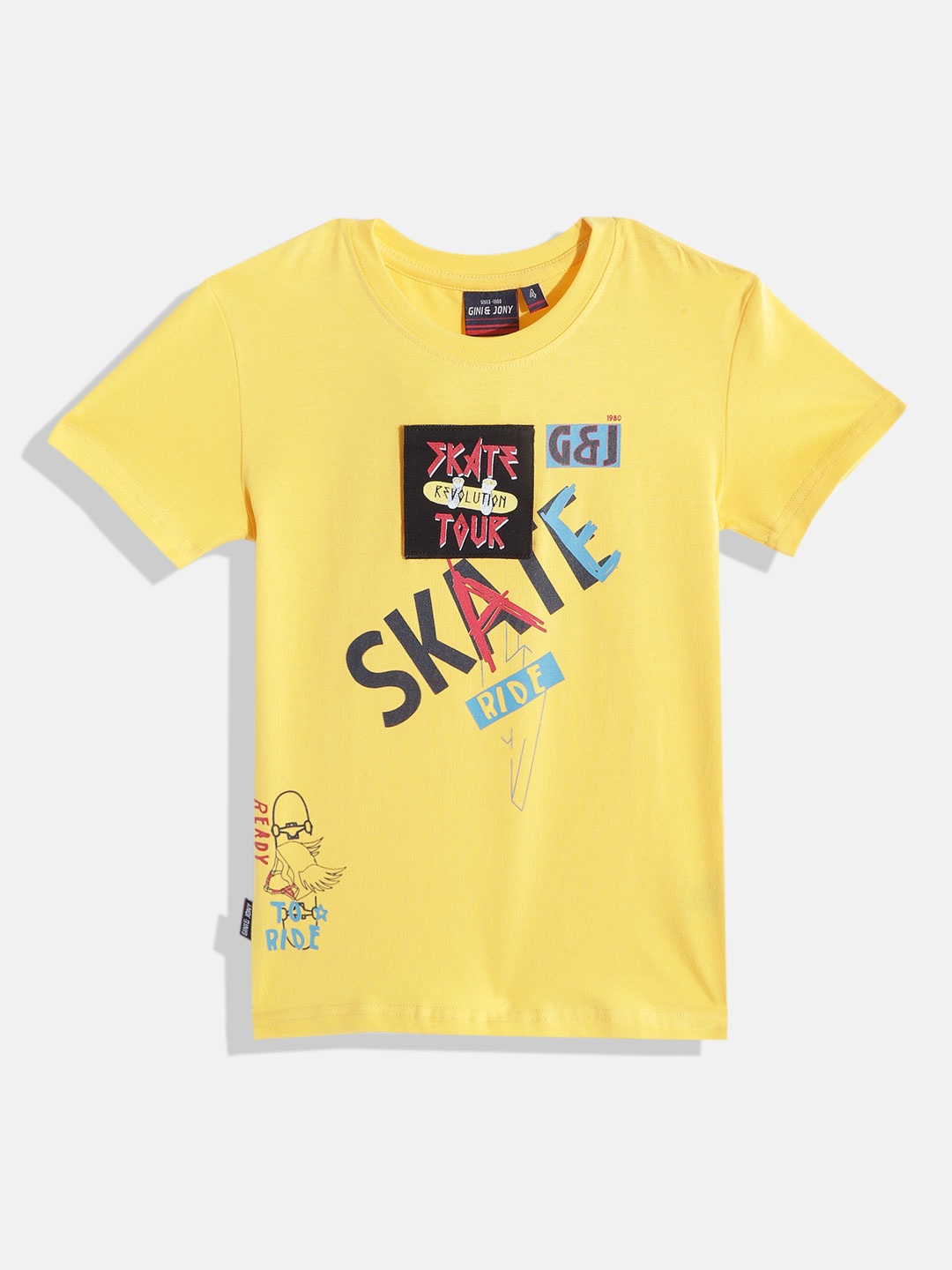 

Gini and Jony Boys Yellow & Black Printed T-shirt