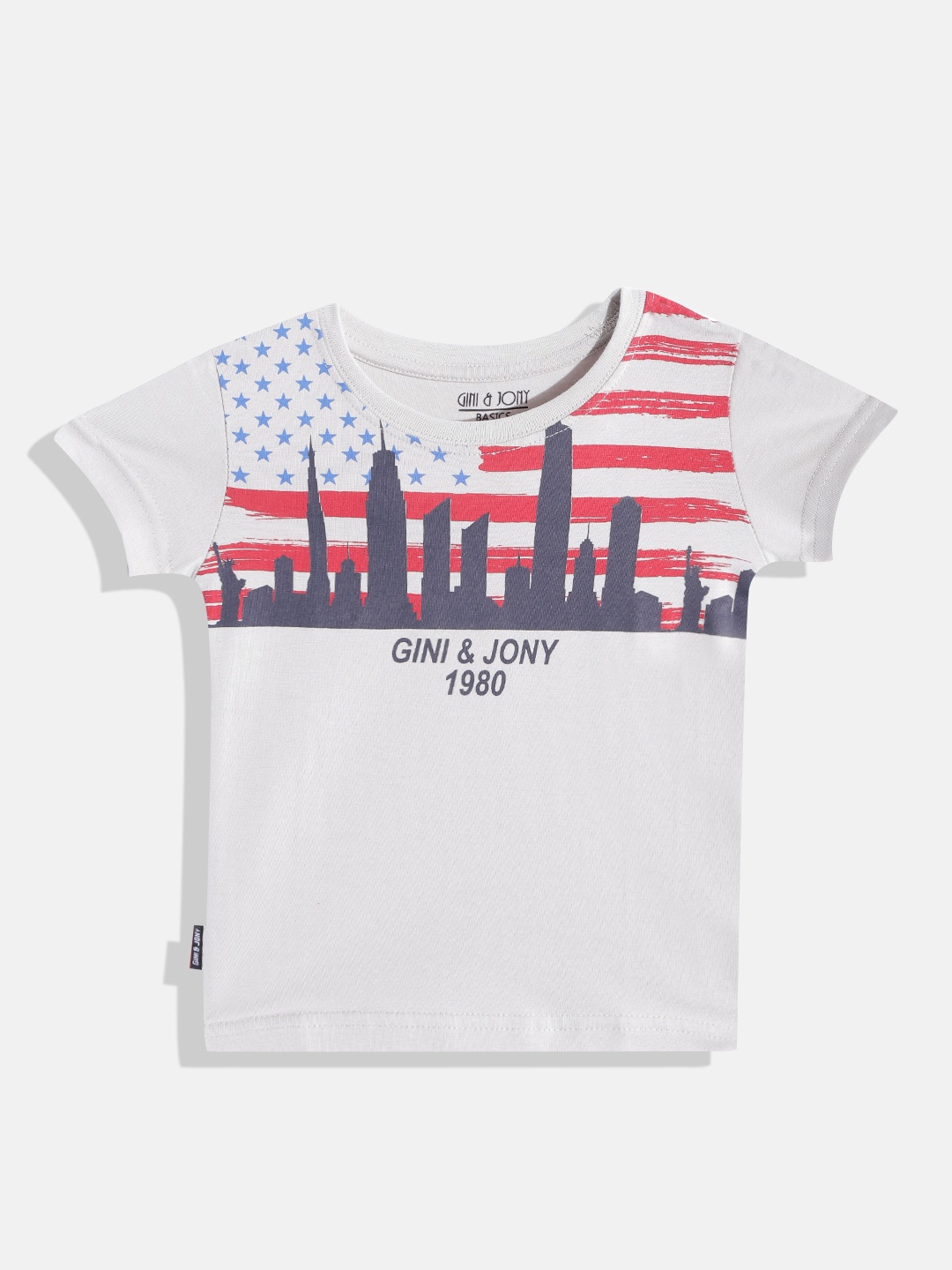 

Gini and Jony Infant Boys Grey & Red Striped Pure Cotton T-shirt