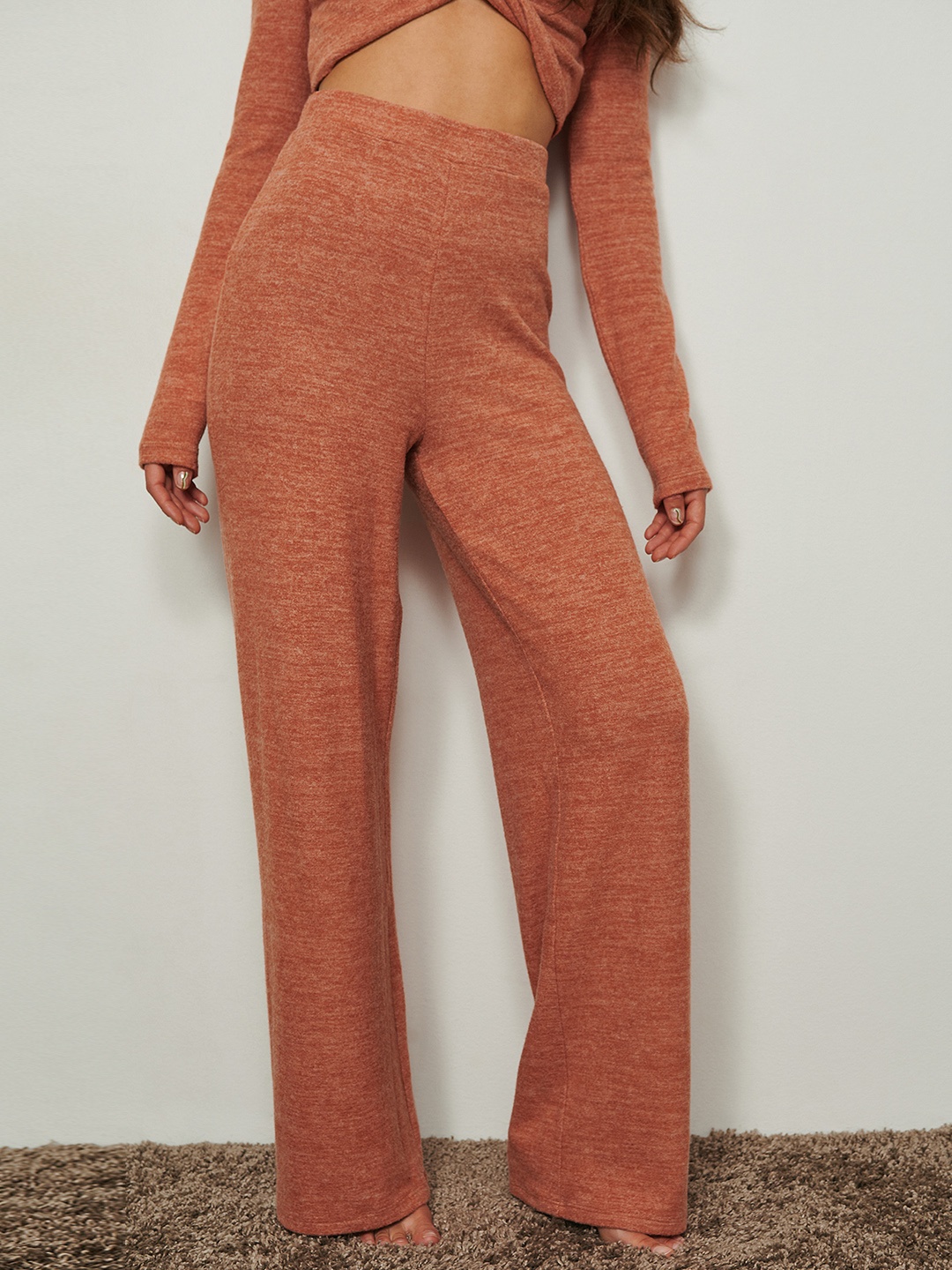 

NA-KD Women Rust Orange Melange Trousers