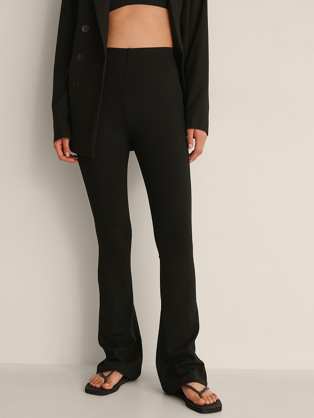 

NA-KD Women Black Solid High-Rise Bootcut Trousers