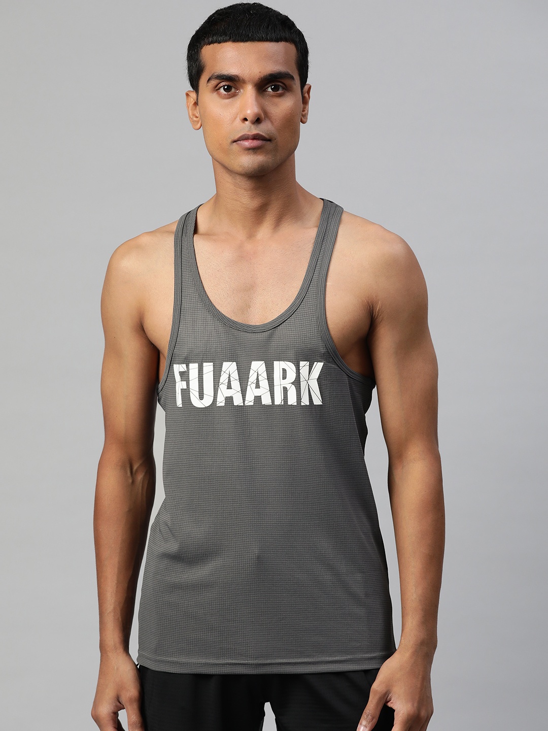 

FUAARK Men Grey & White Brand Logo Printed Sports and Gym Innerwear Vest