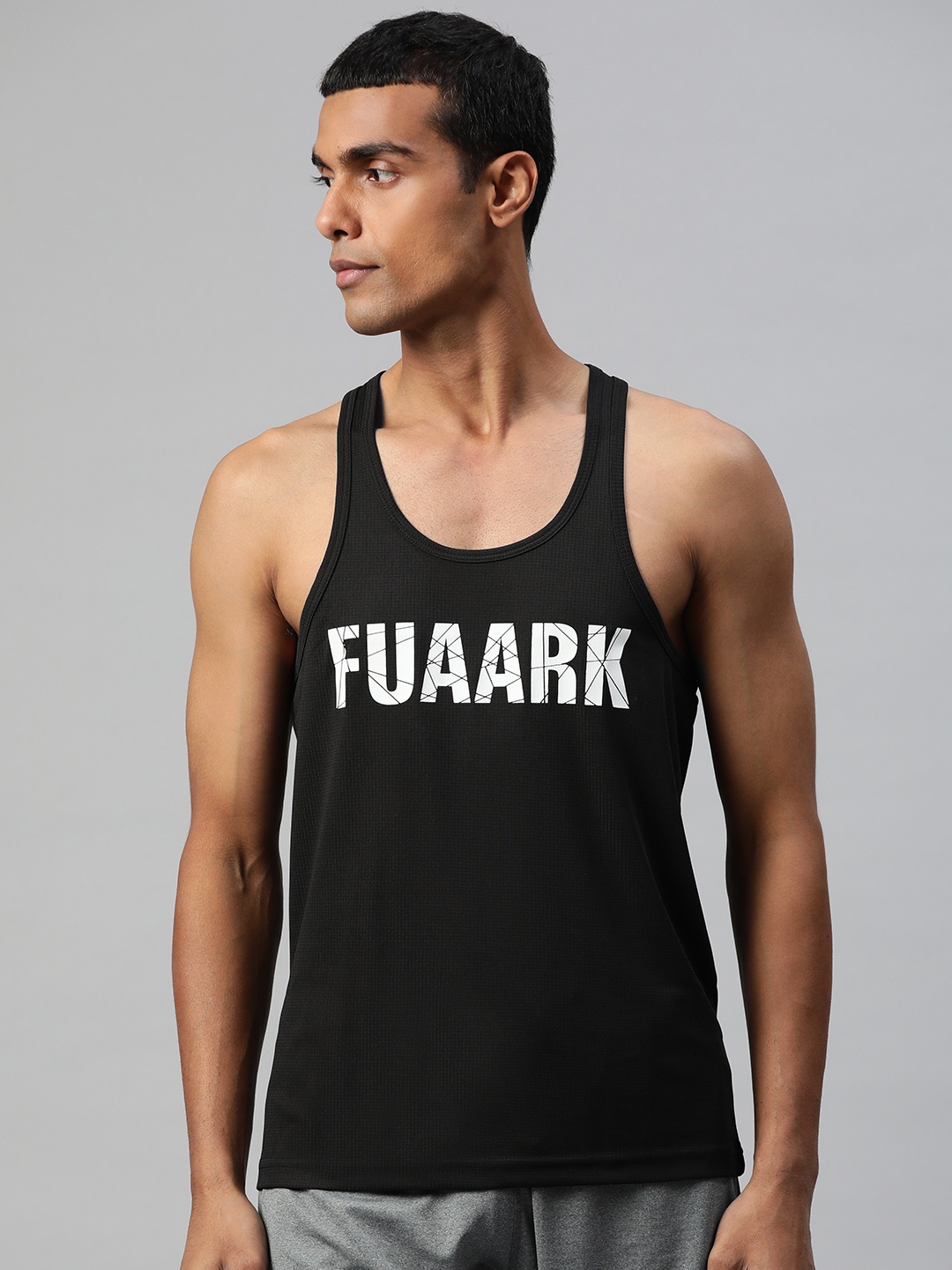 

FUAARK Men Black & White Brand Logo Printed Sports and Gym Innerwear Vest