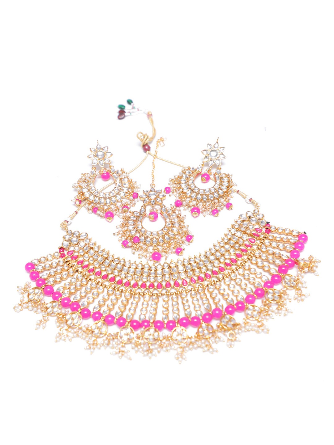

Swarajshop Gold-Plated Magenta Pearl Beaded & Kundan -Studded Jewellery Set