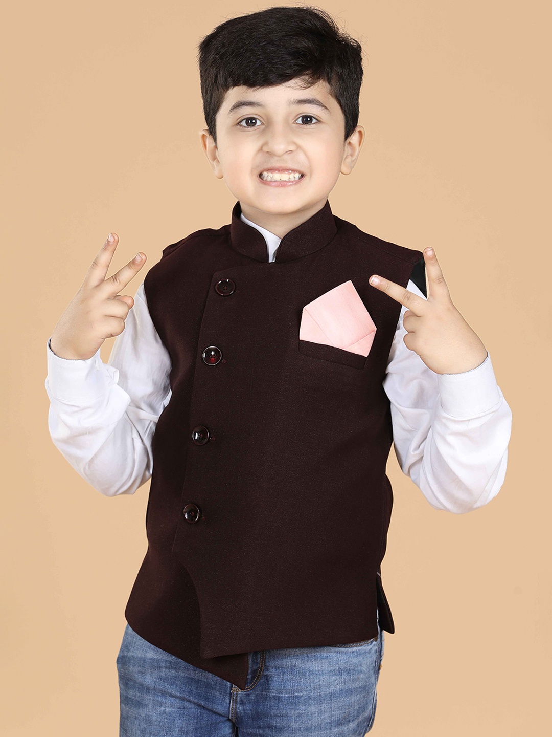 

Aj DEZInES Boys Brown Solid Nehru Jacket