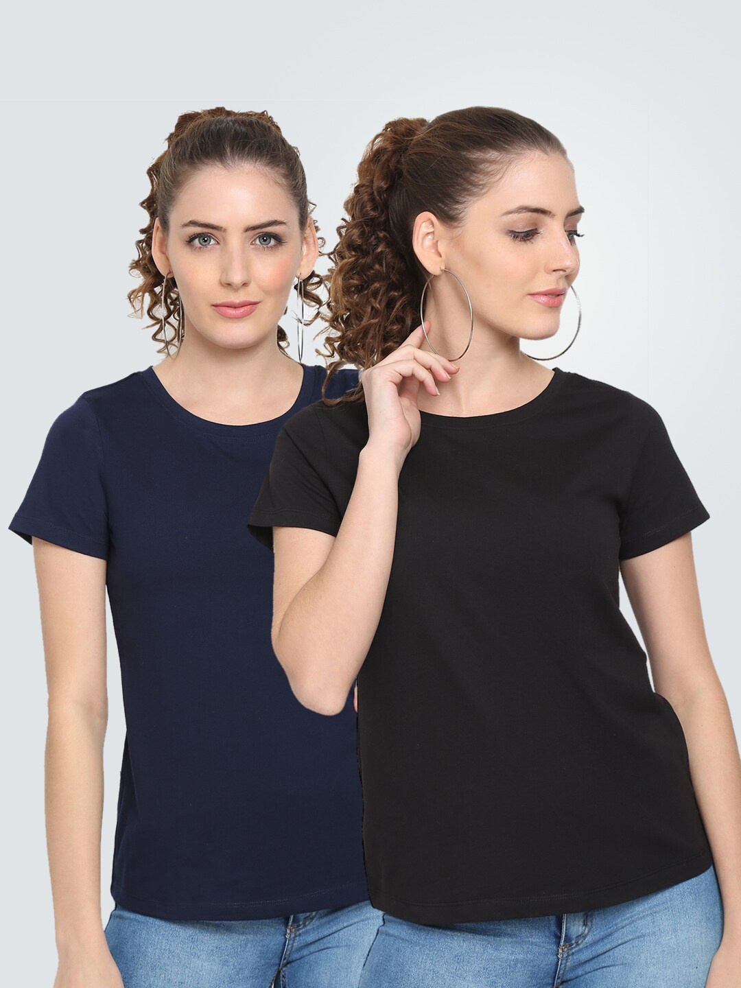 

UnaOne Women Plus Size Black 2 Slim Fit T-shirt