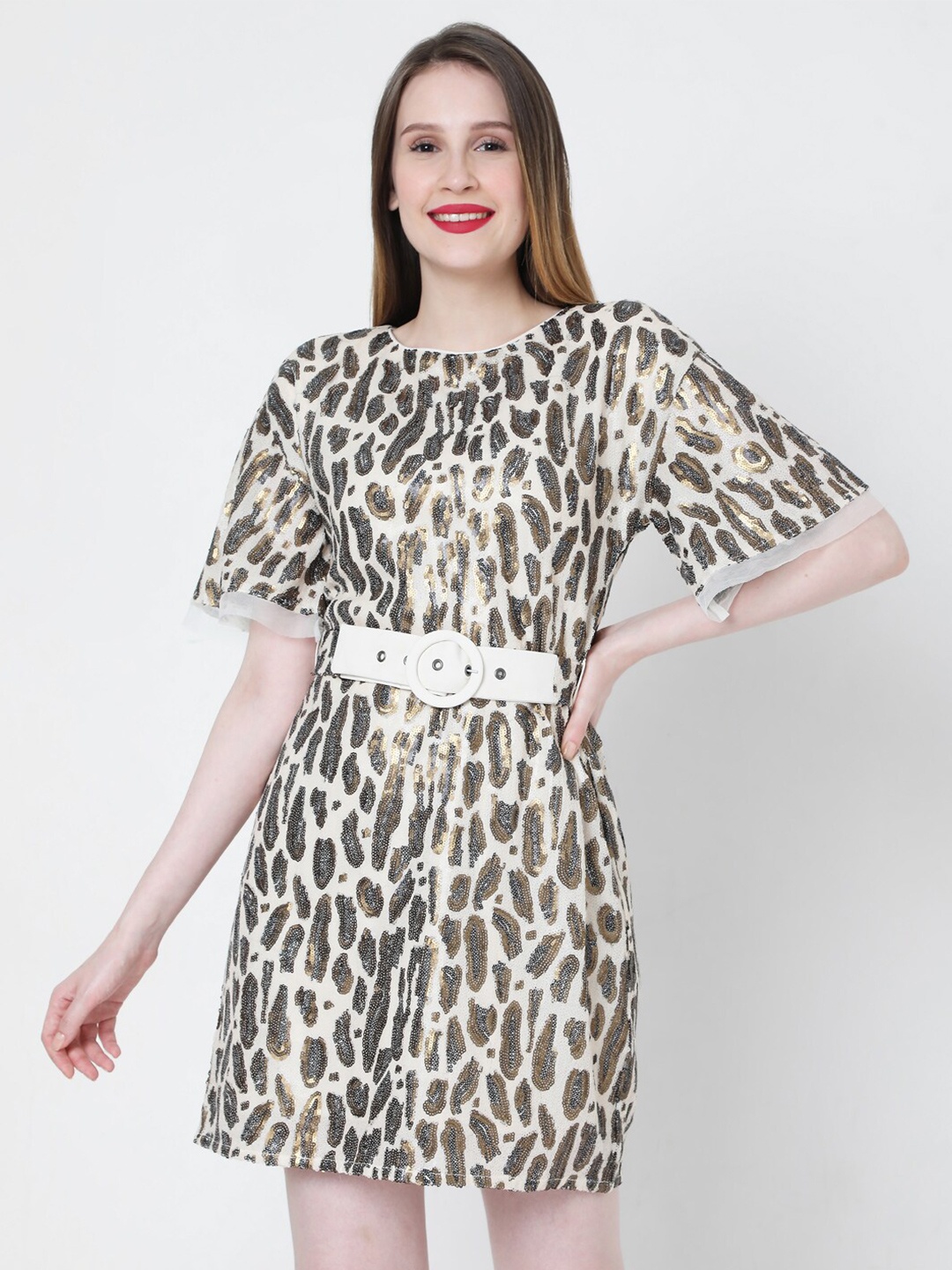 

Vero Moda Beige Animal A-Line Midi Dress