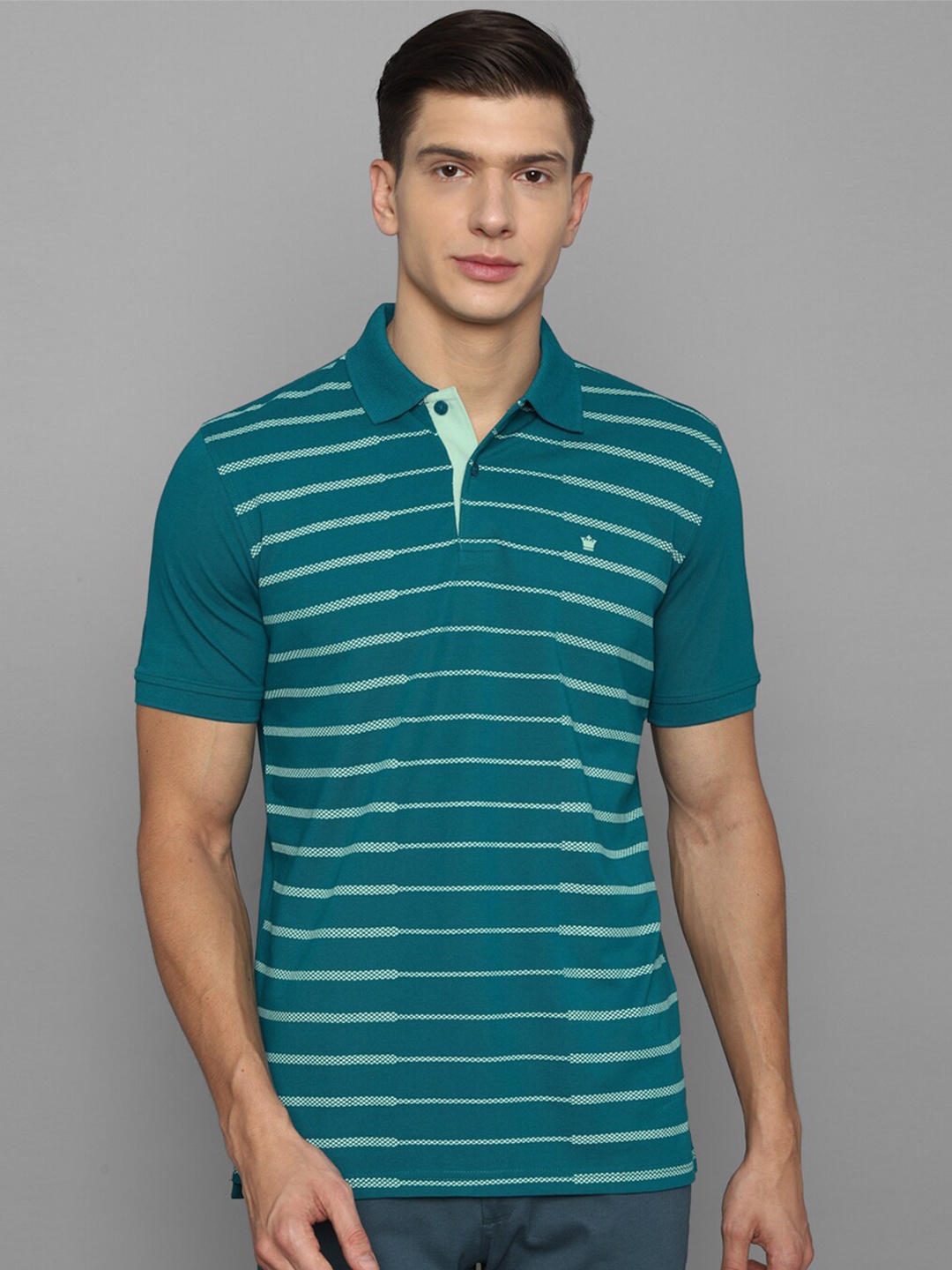 

Louis Philippe Men Blue Striped Polo Collar T-shirt
