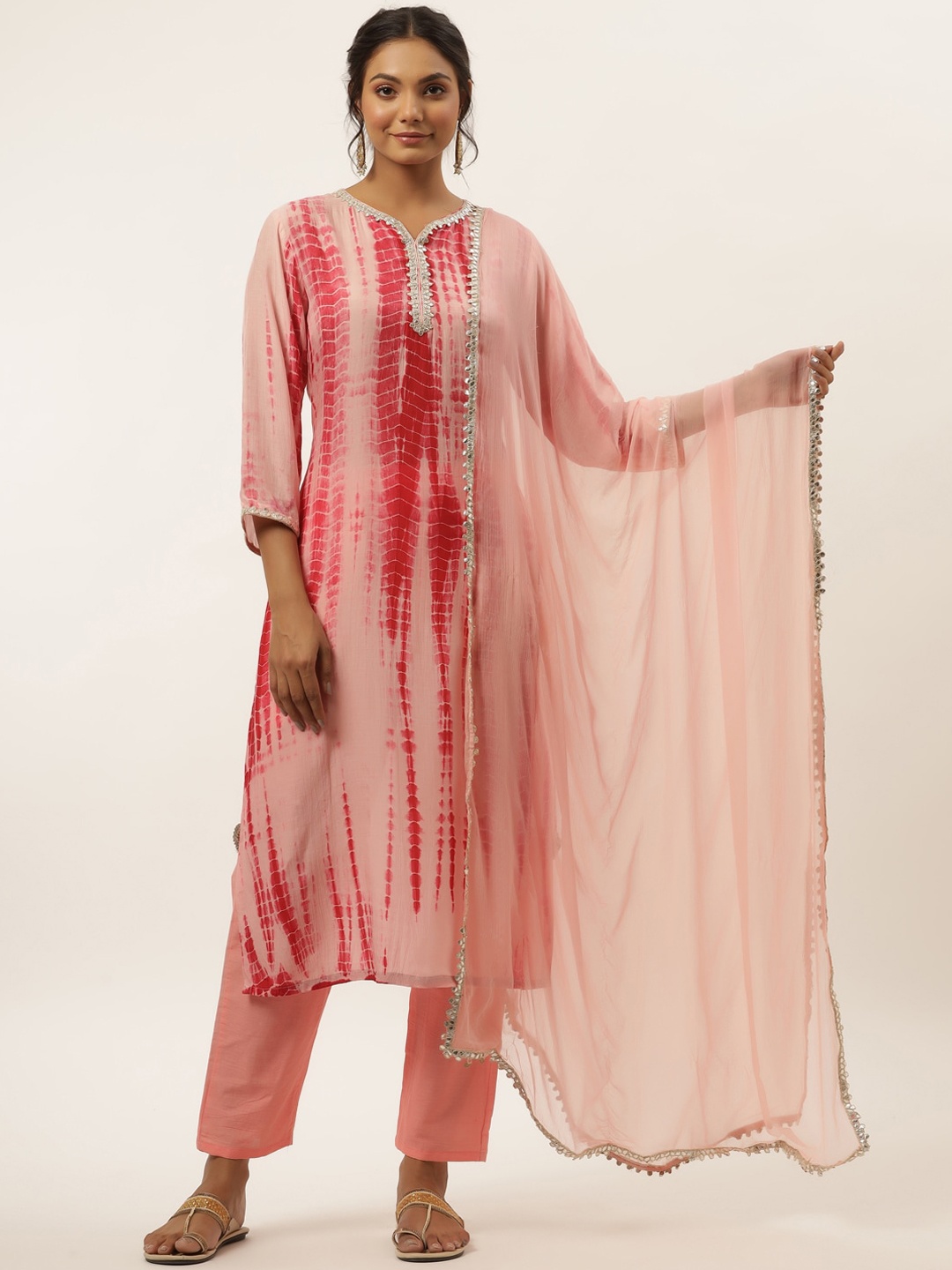 

HOUSE OF JAMOTI Women Pink Dyed Kurta with Trousers & With Dupatta