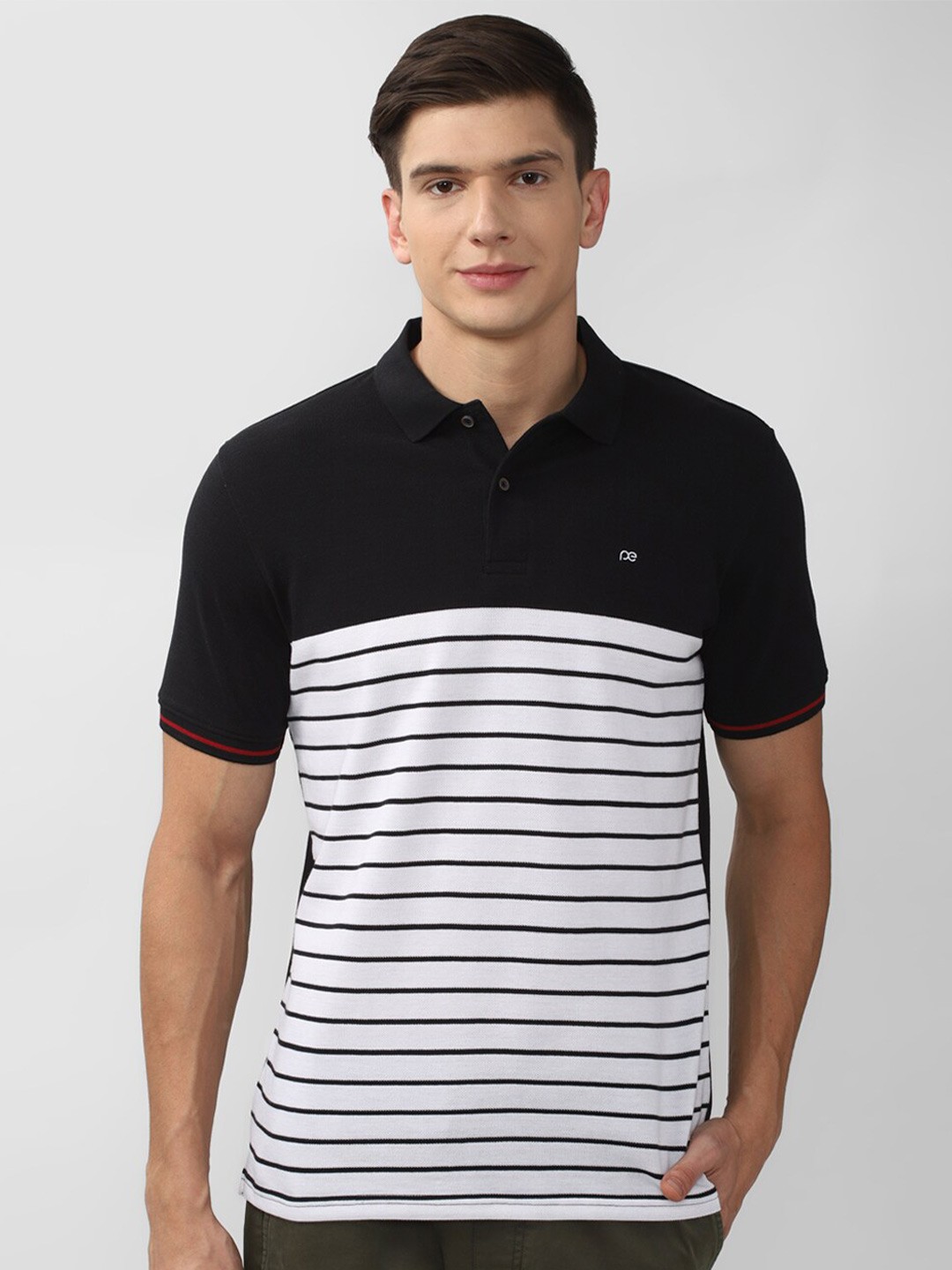 

Peter England Casuals Men White Striped Polo Collar T-shirt