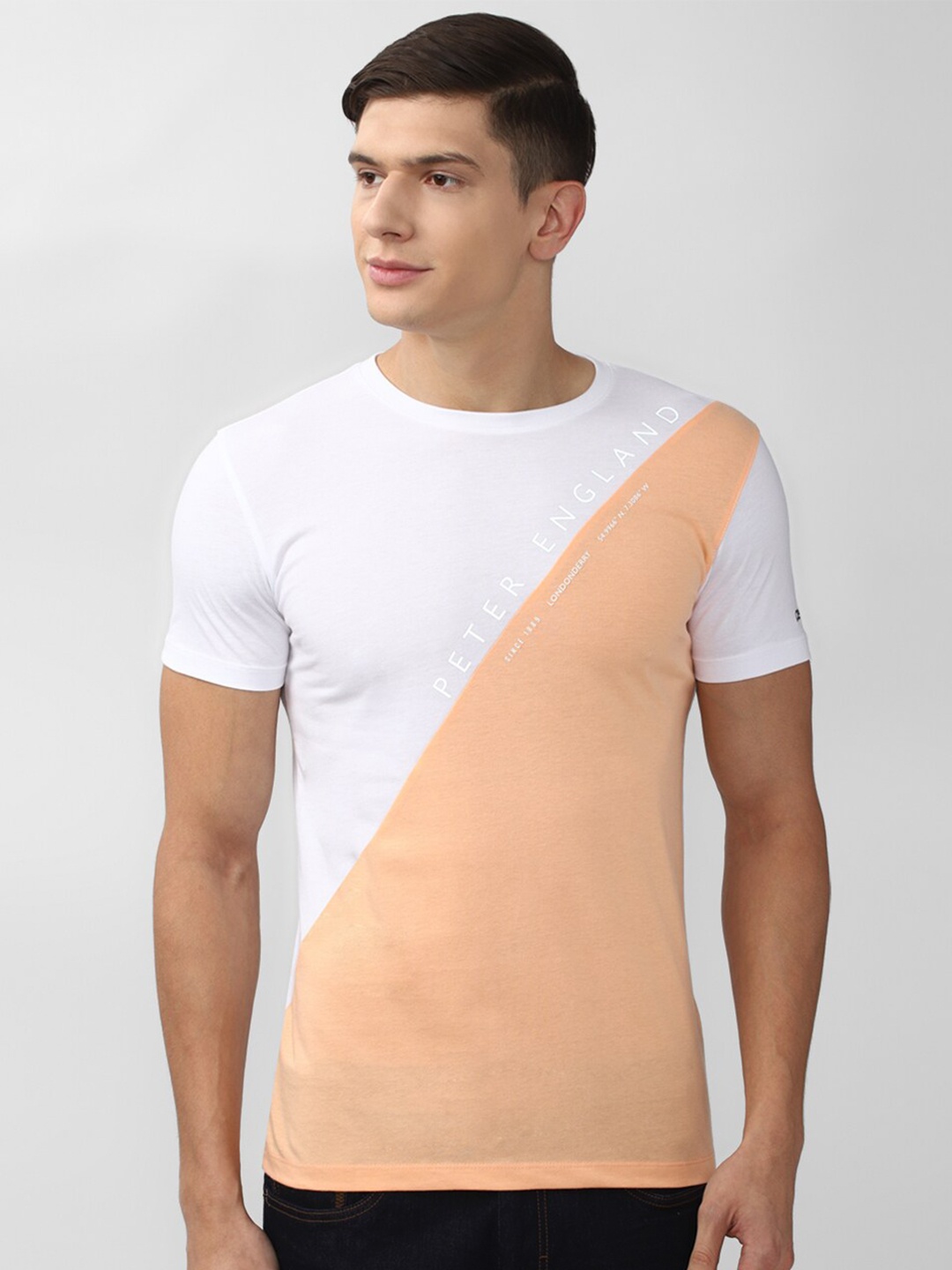 

Peter England Casuals Men Multicoloured Colourblocked Slim Fit T-shirt, Multi