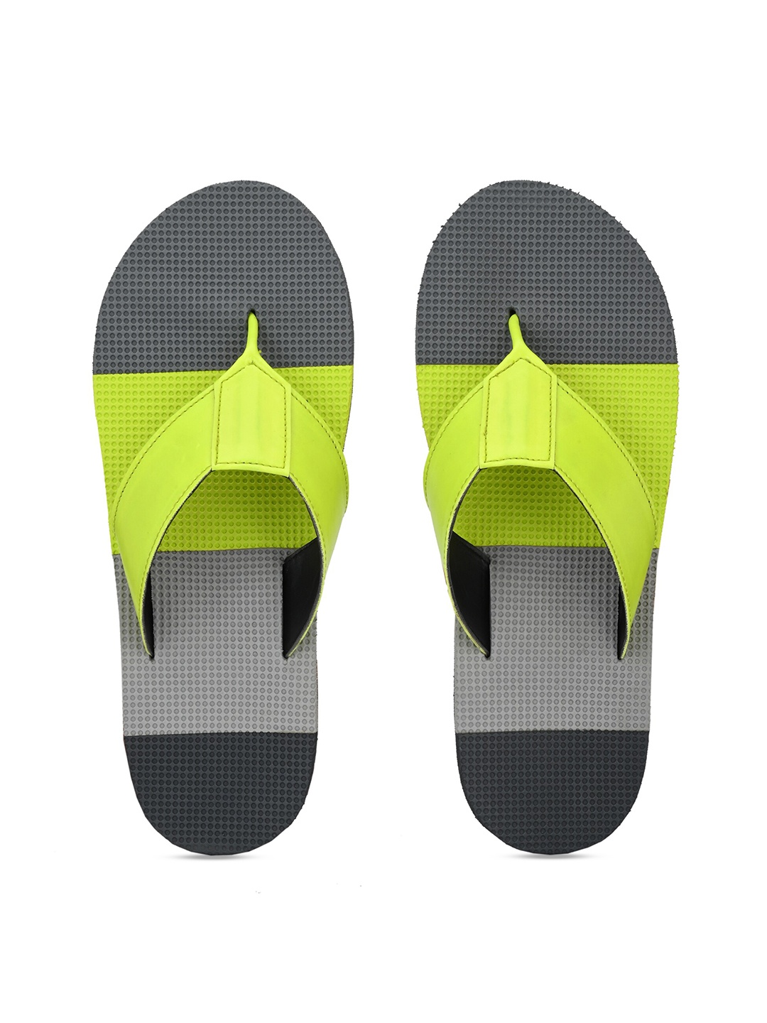 

KLEAT Men Grey Melange & Green Colourblocked Thong Flip-Flops