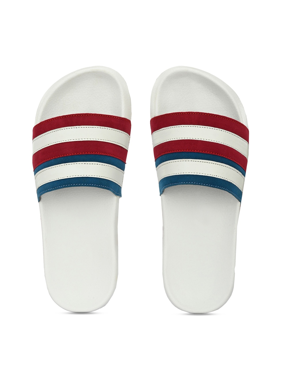 

KLEAT Men White & Maroon Striped Sliders