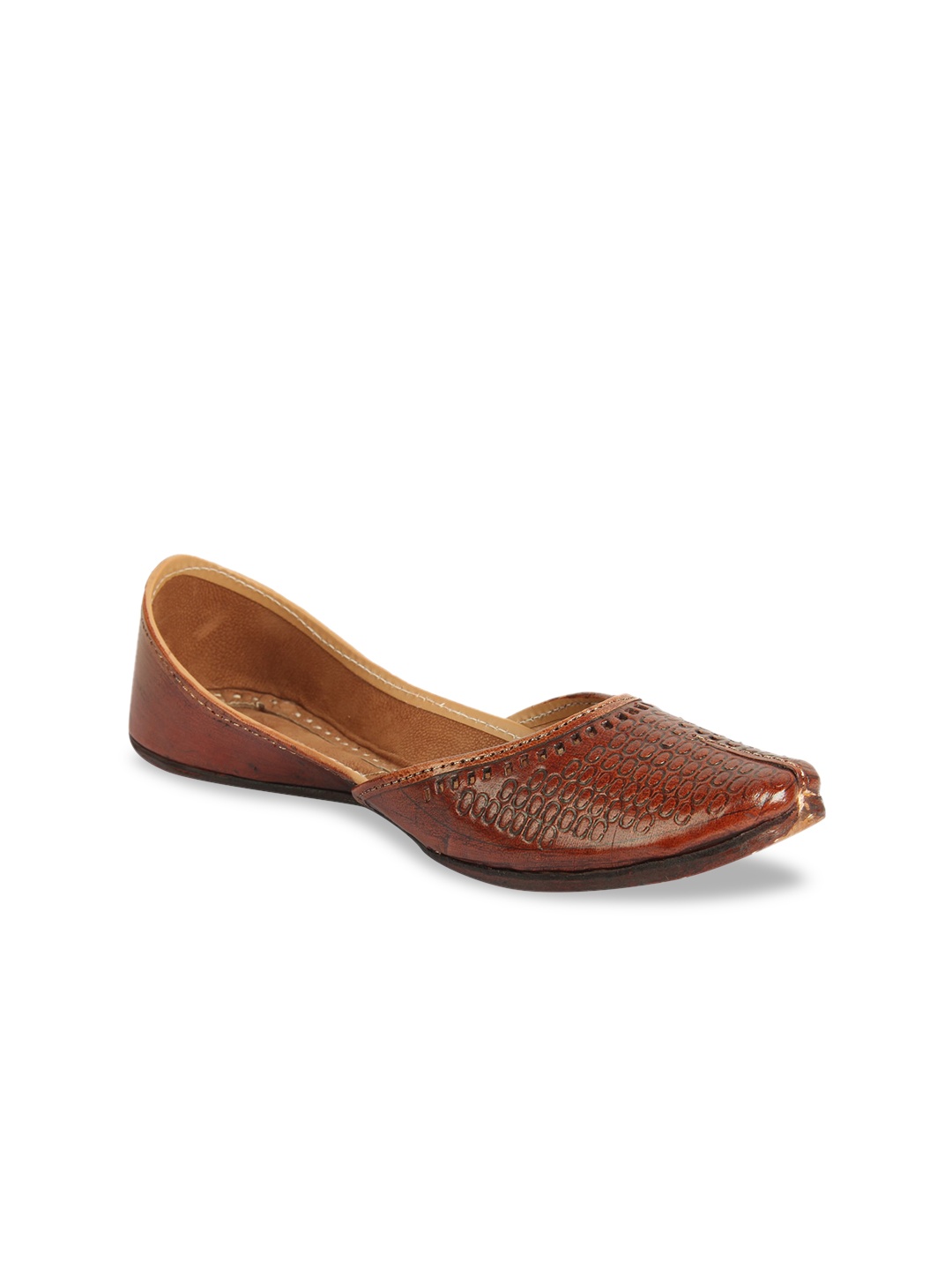 

Ta Chic Women Brown Ethnic Mojaris with Laser Cuts Flats