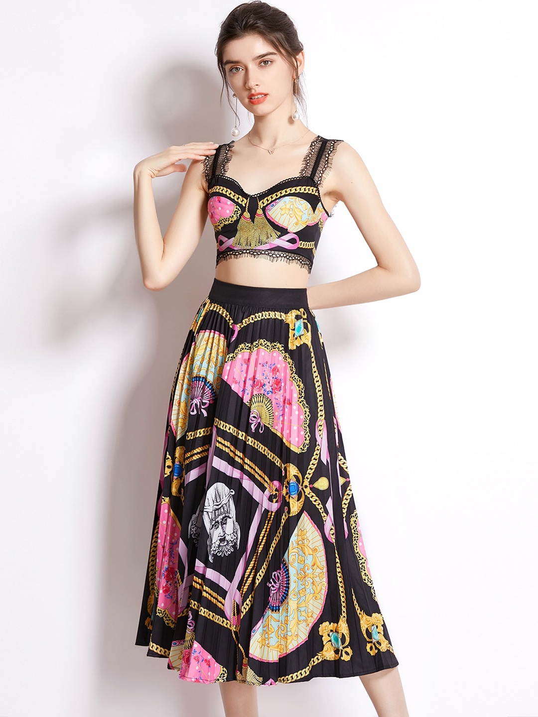 

JC Collection Women Black & Yellow Printed Co-Ords