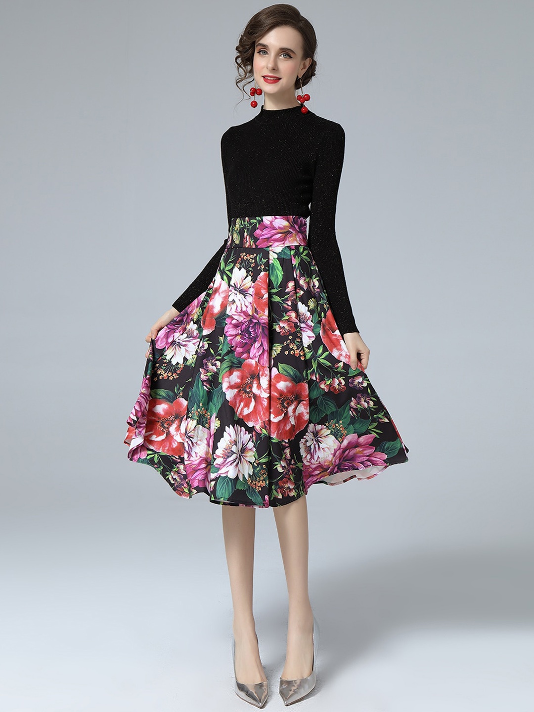 

JC Collection Women Black & Pink Top with Skirt