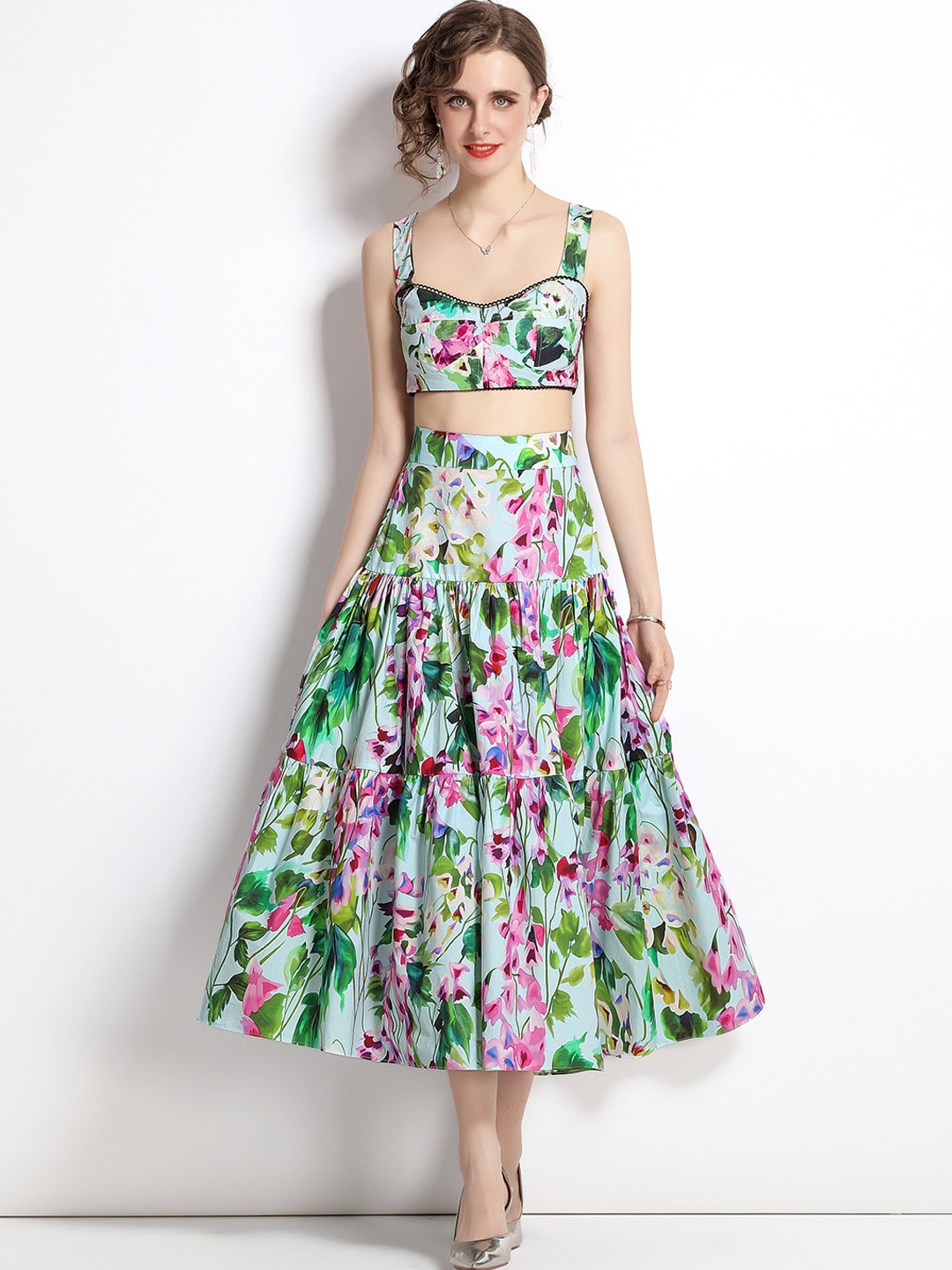 

JC Collection Women Green & Pink Printed Co-Ords