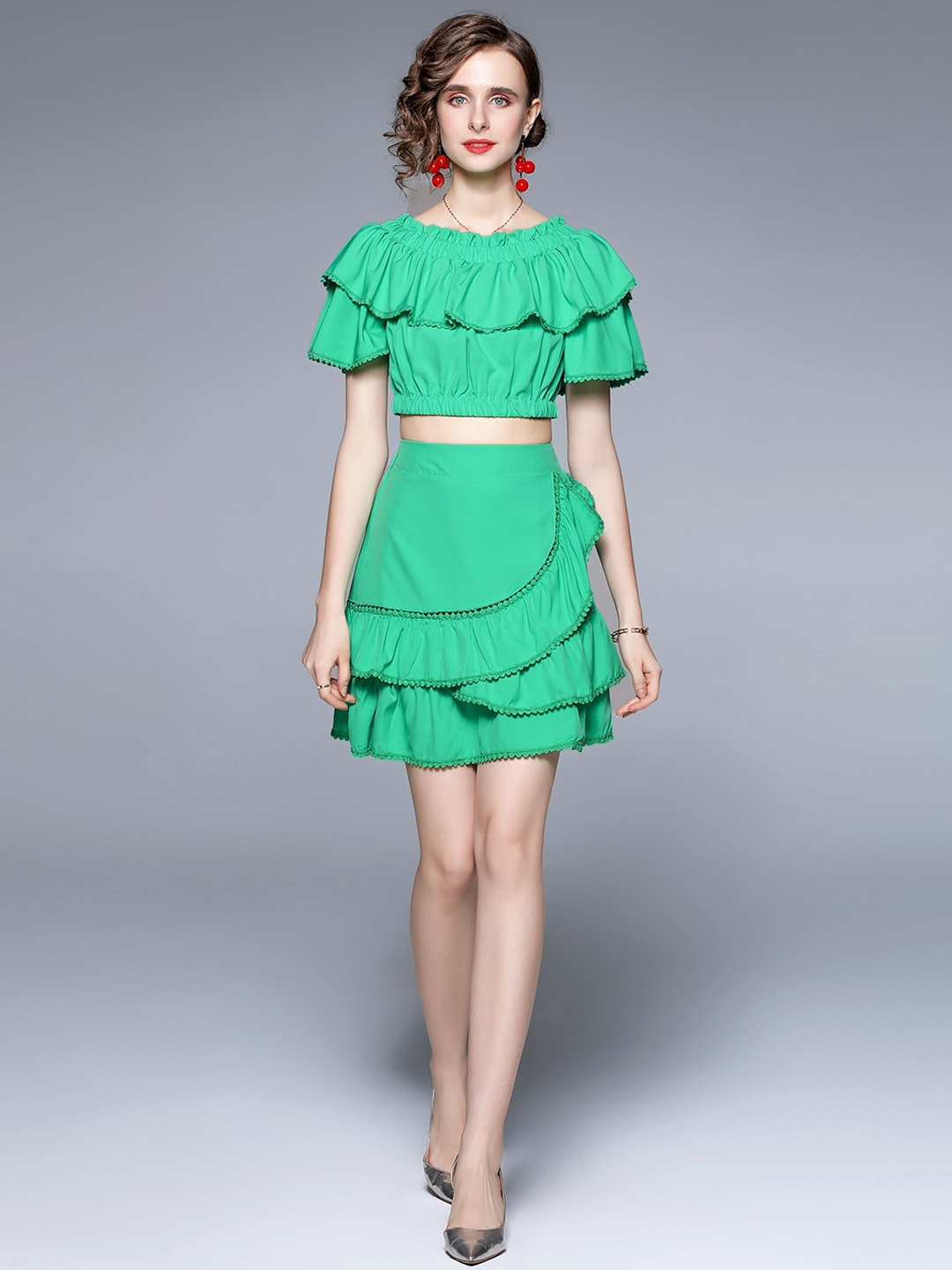 

JC Collection Women Green Solid Co-Ords