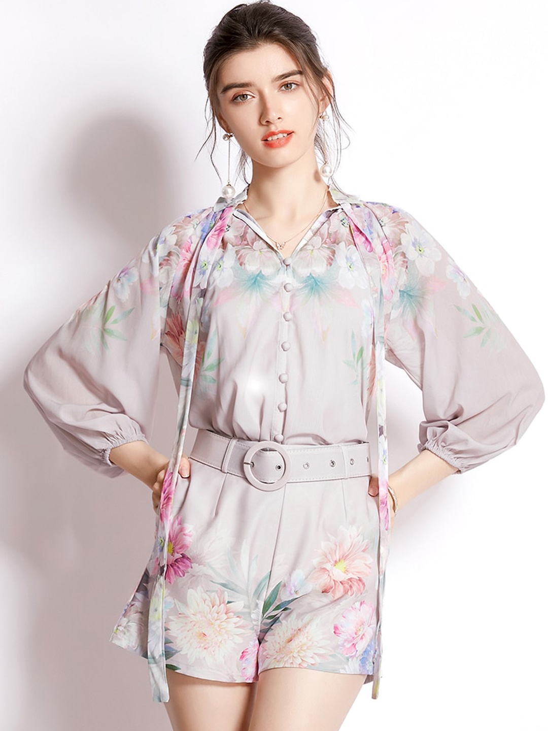 

JC Collection Women Pink & Grey Printed Top with Shorts