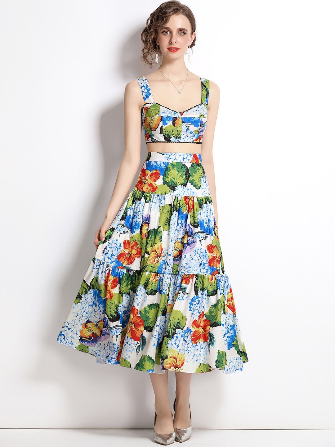 

JC Collection Women White & Green Printed Co-Ords