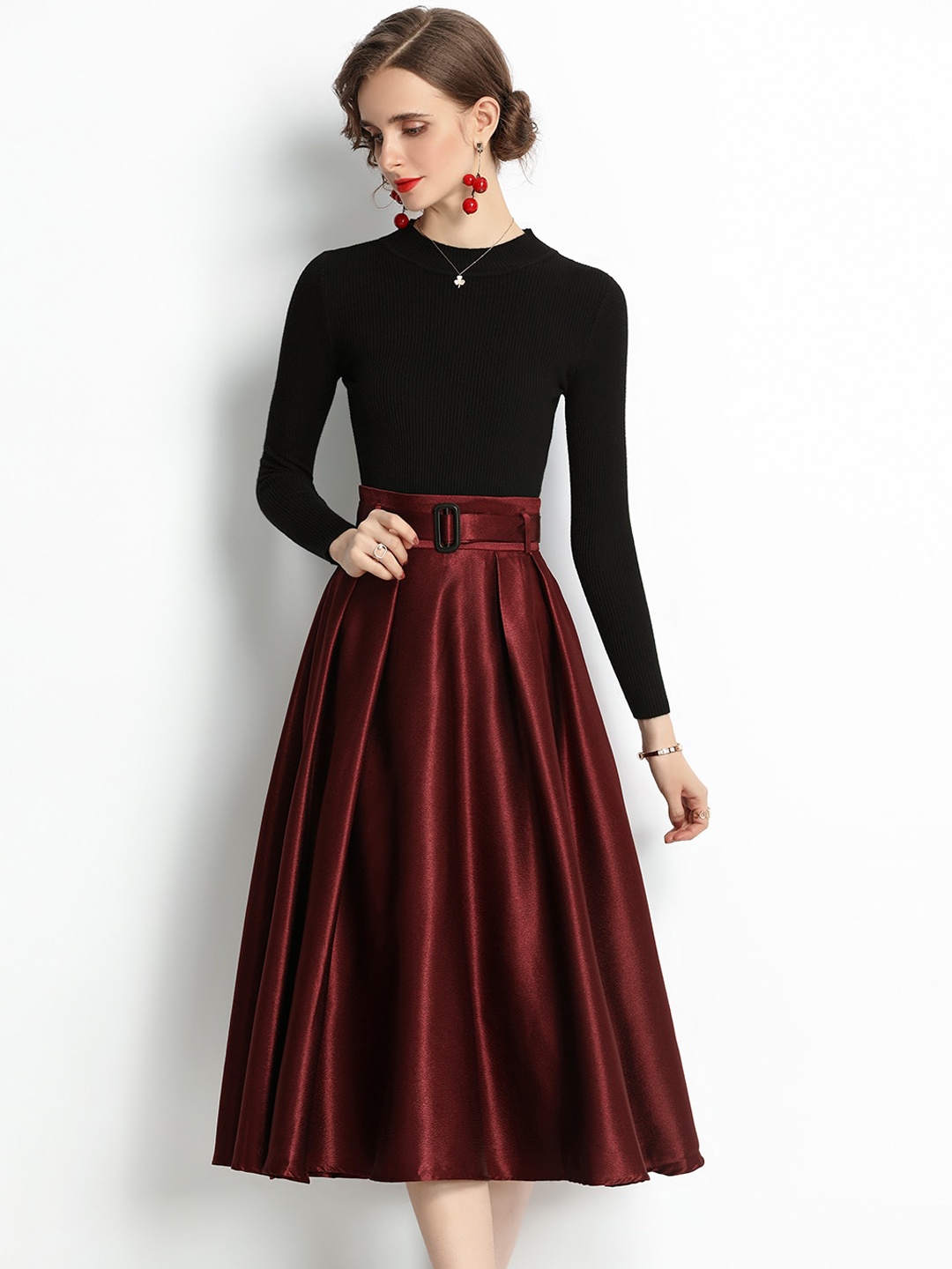 

JC Collection Women Maroon & Black Solid Co-Ords