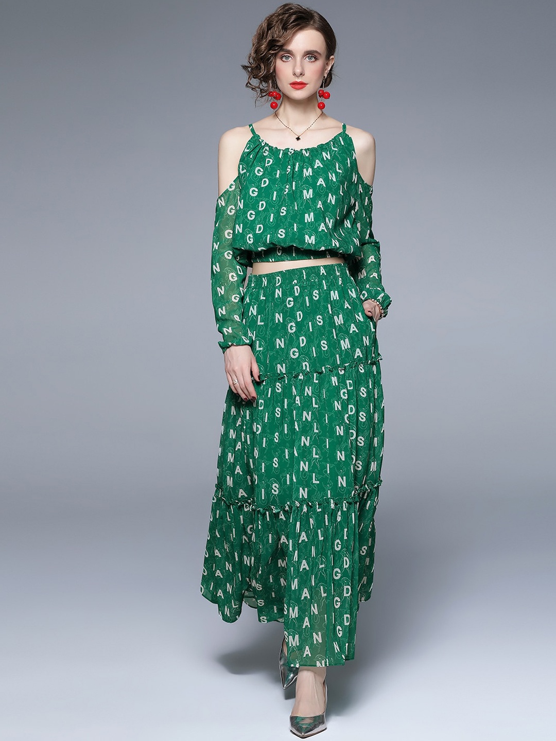 

JC Collection Women Green & White Printed Co-Ords