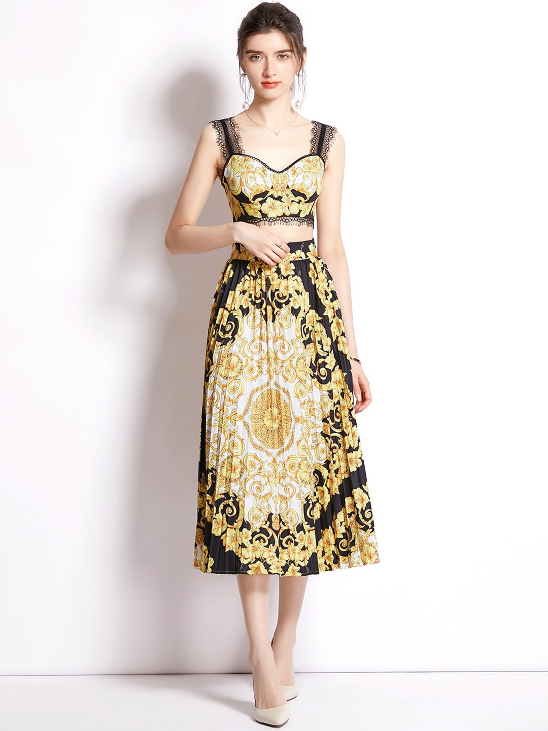 

JC Collection Women Gold & Black Printed Co-Ords
