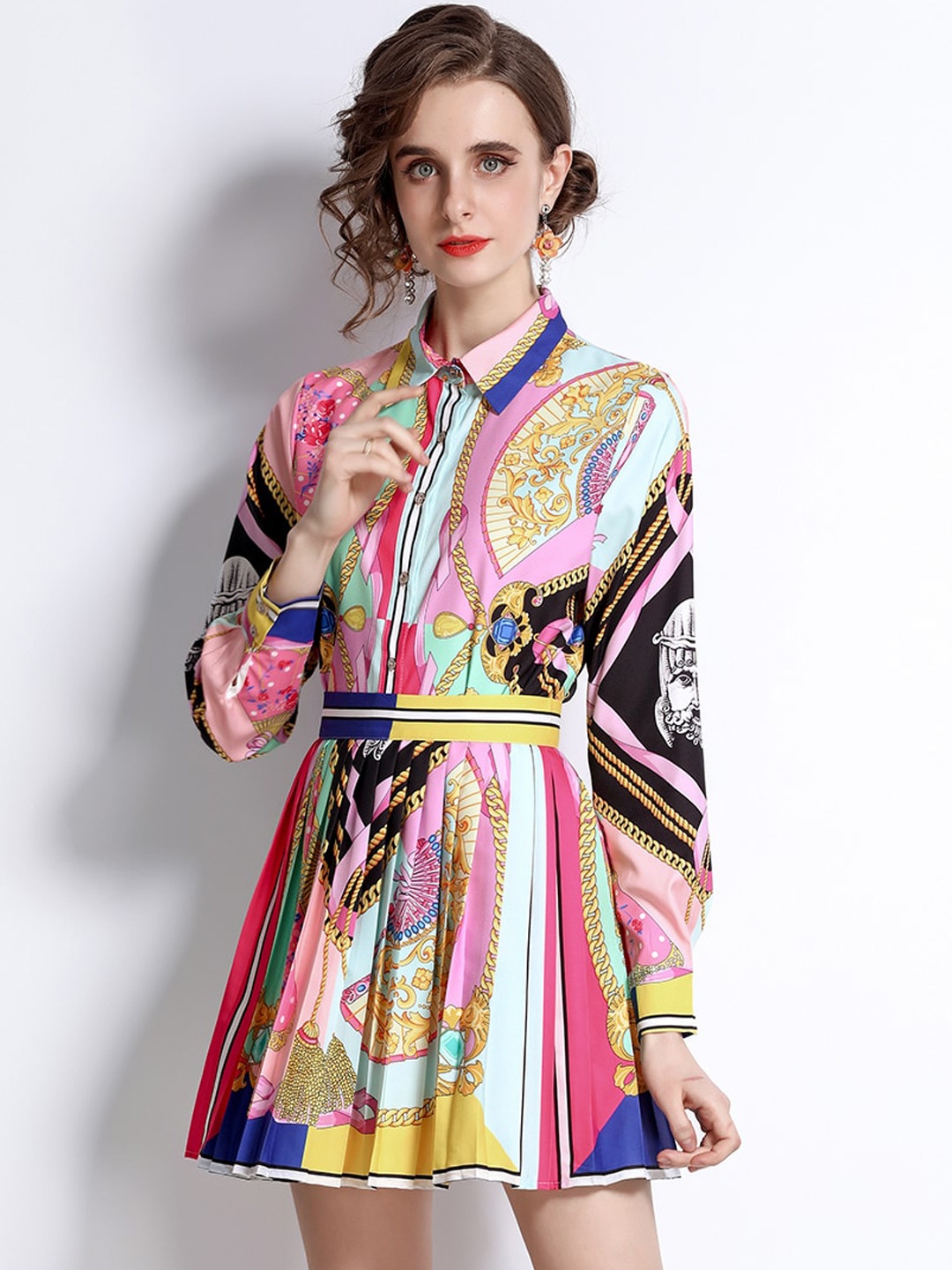 

JC Collection Women Pink, Blue & Black Graphic Printed Mini Dress