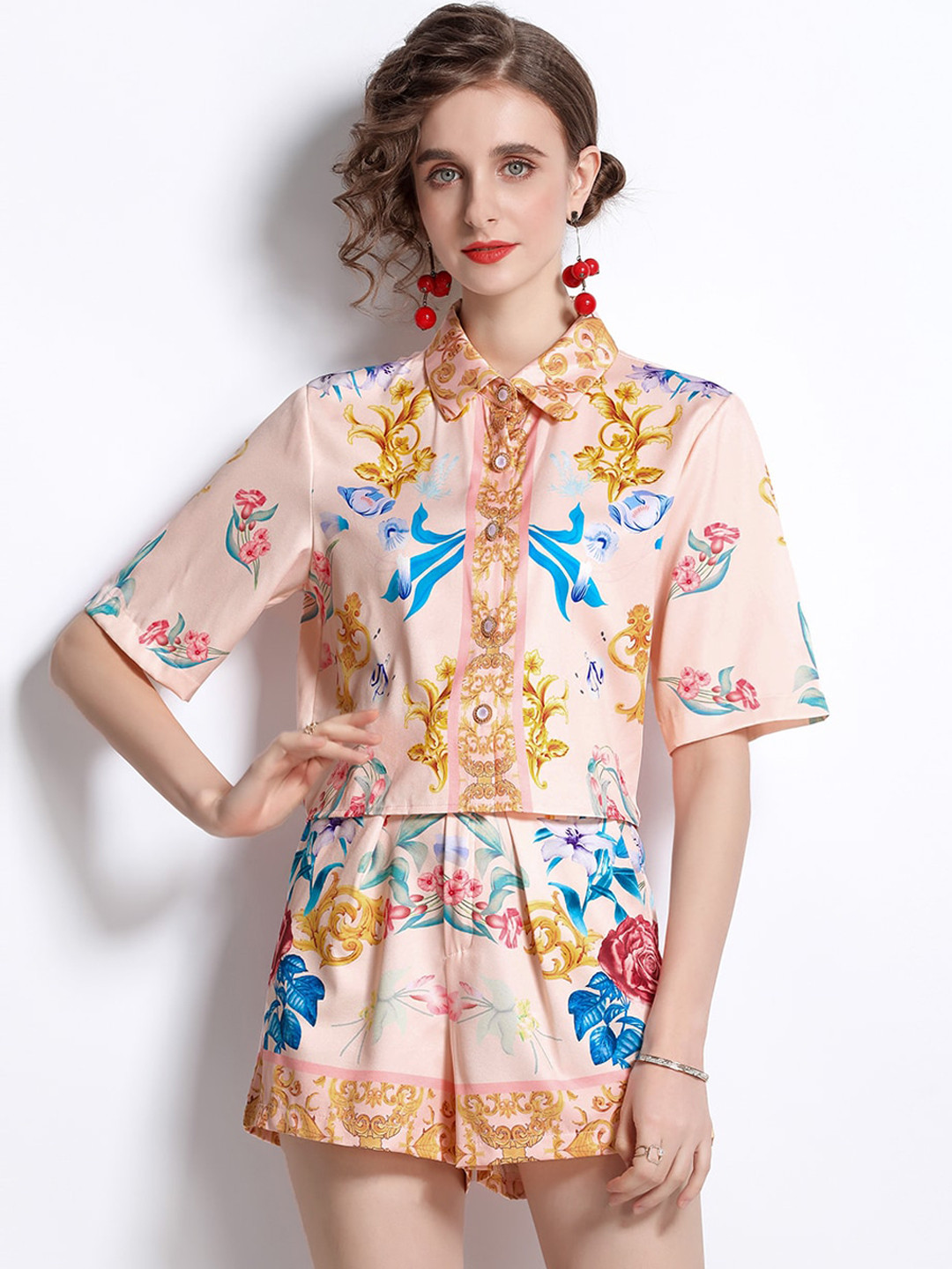 

JC Collection Women Pink Printed Top with Skirt