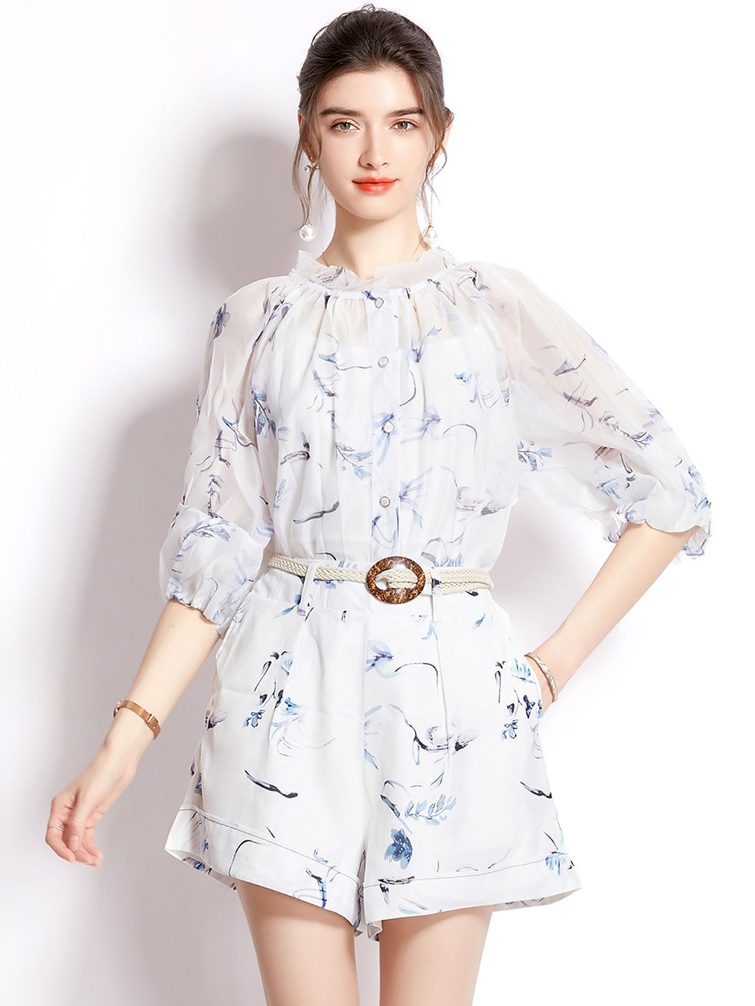 

JC Collection Women White & Blue Printed Co-Ords