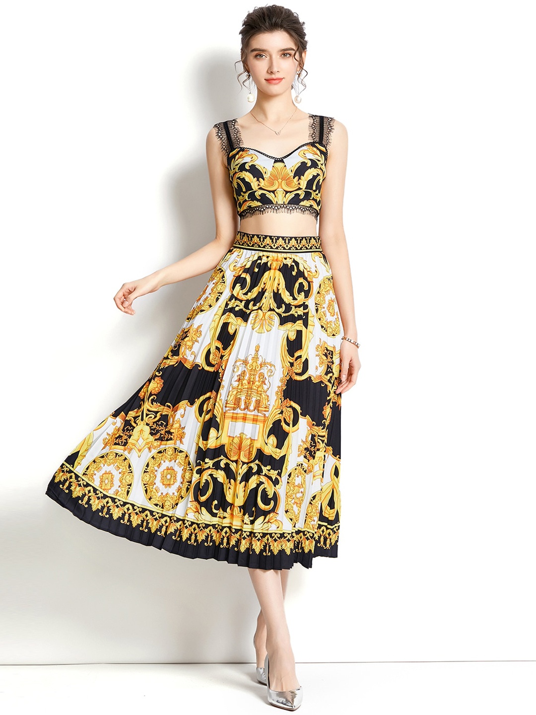 

JC Collection Women Yellow & Black Printed Co-Ords