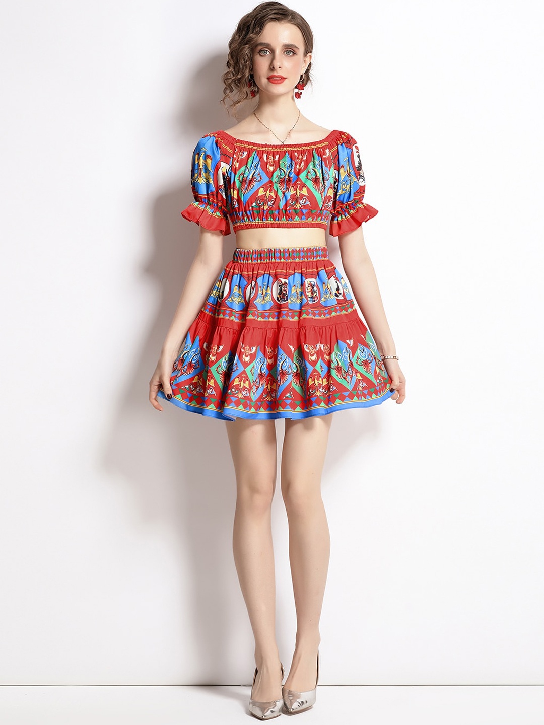 

JC Collection Women Red Printed Top & Skirt