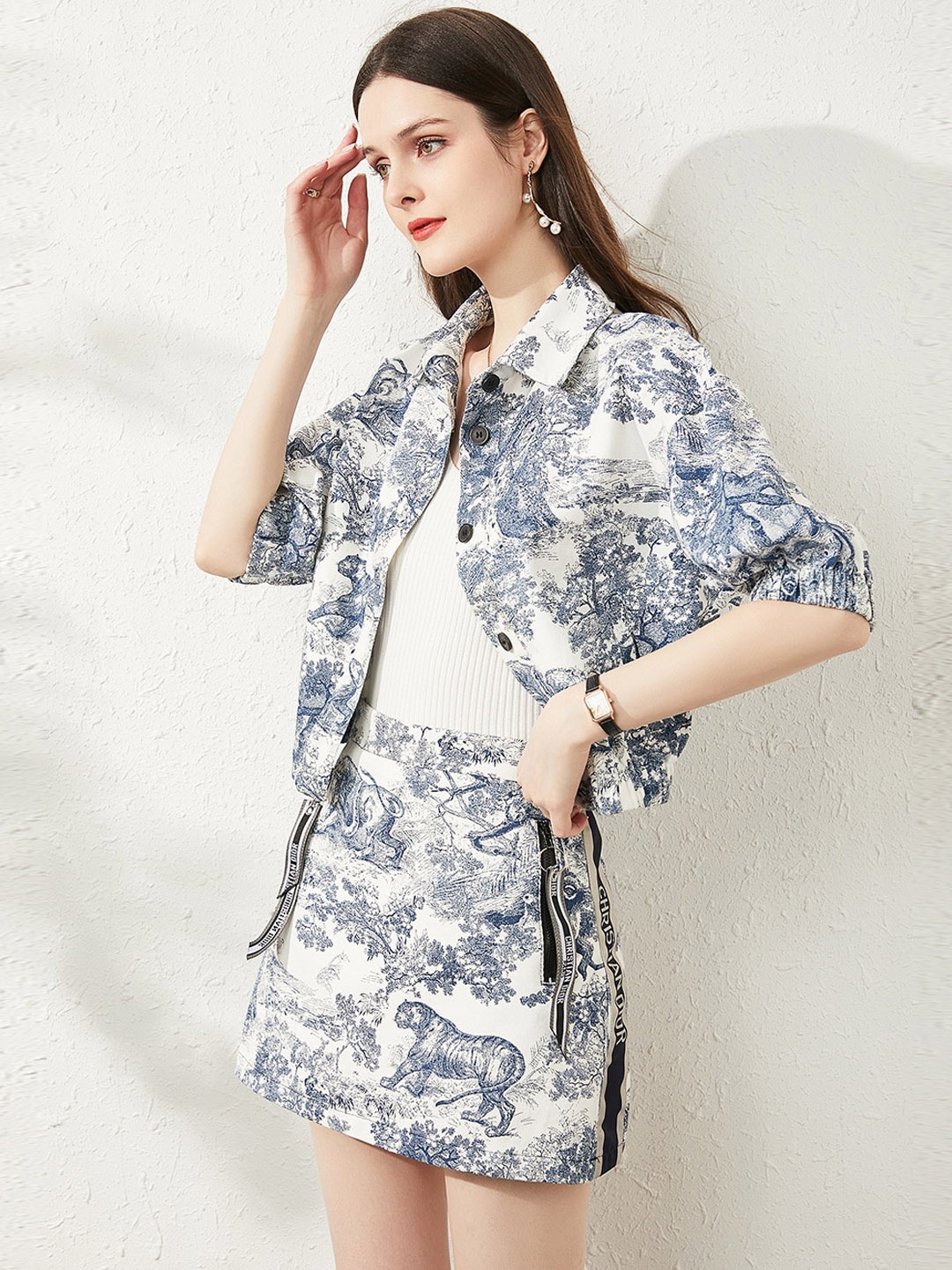 

JC Collection Women Blue & White Printed Co-Ords