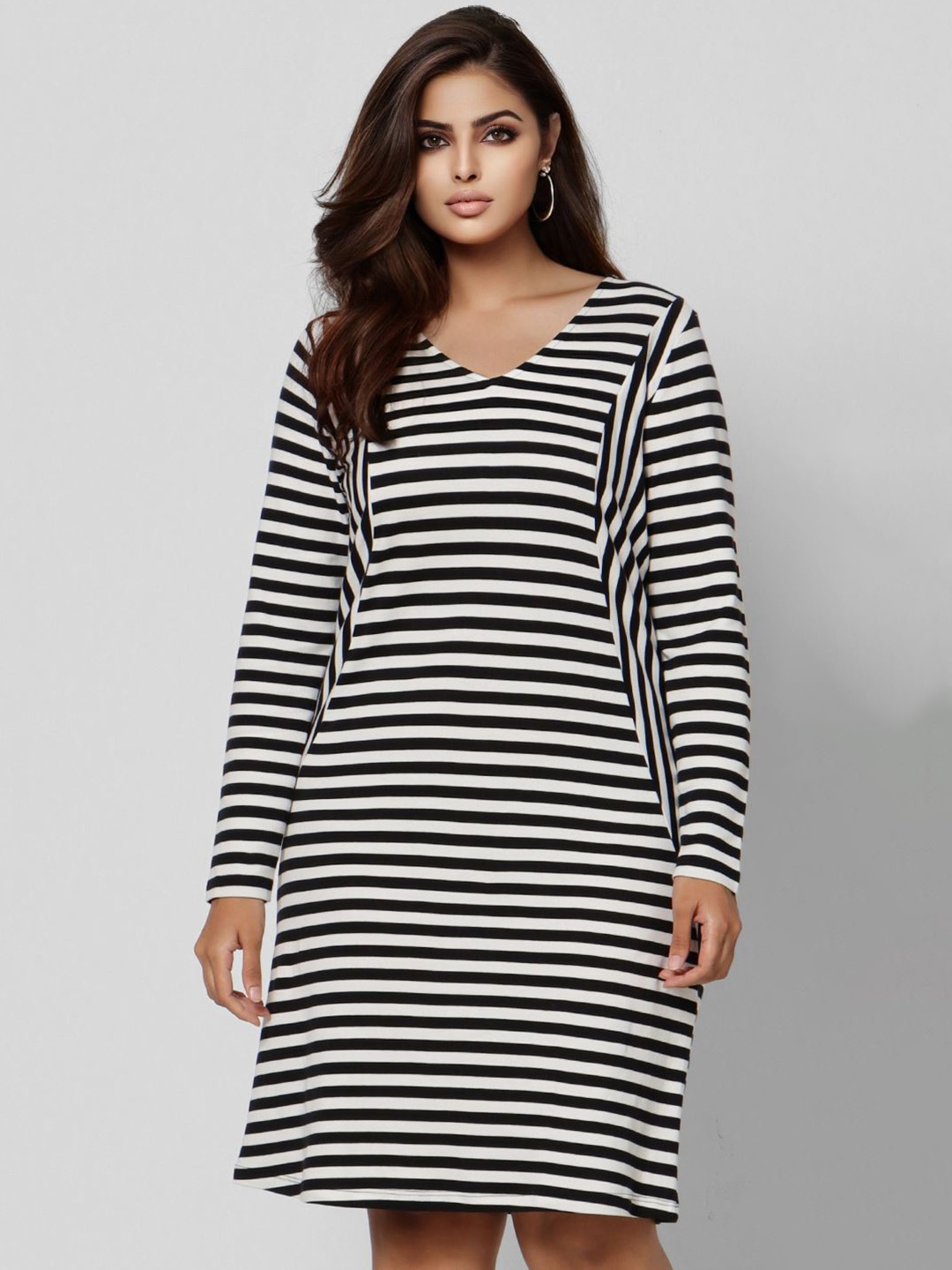 

VERO MODA CURVE Black Striped A-Line Dress