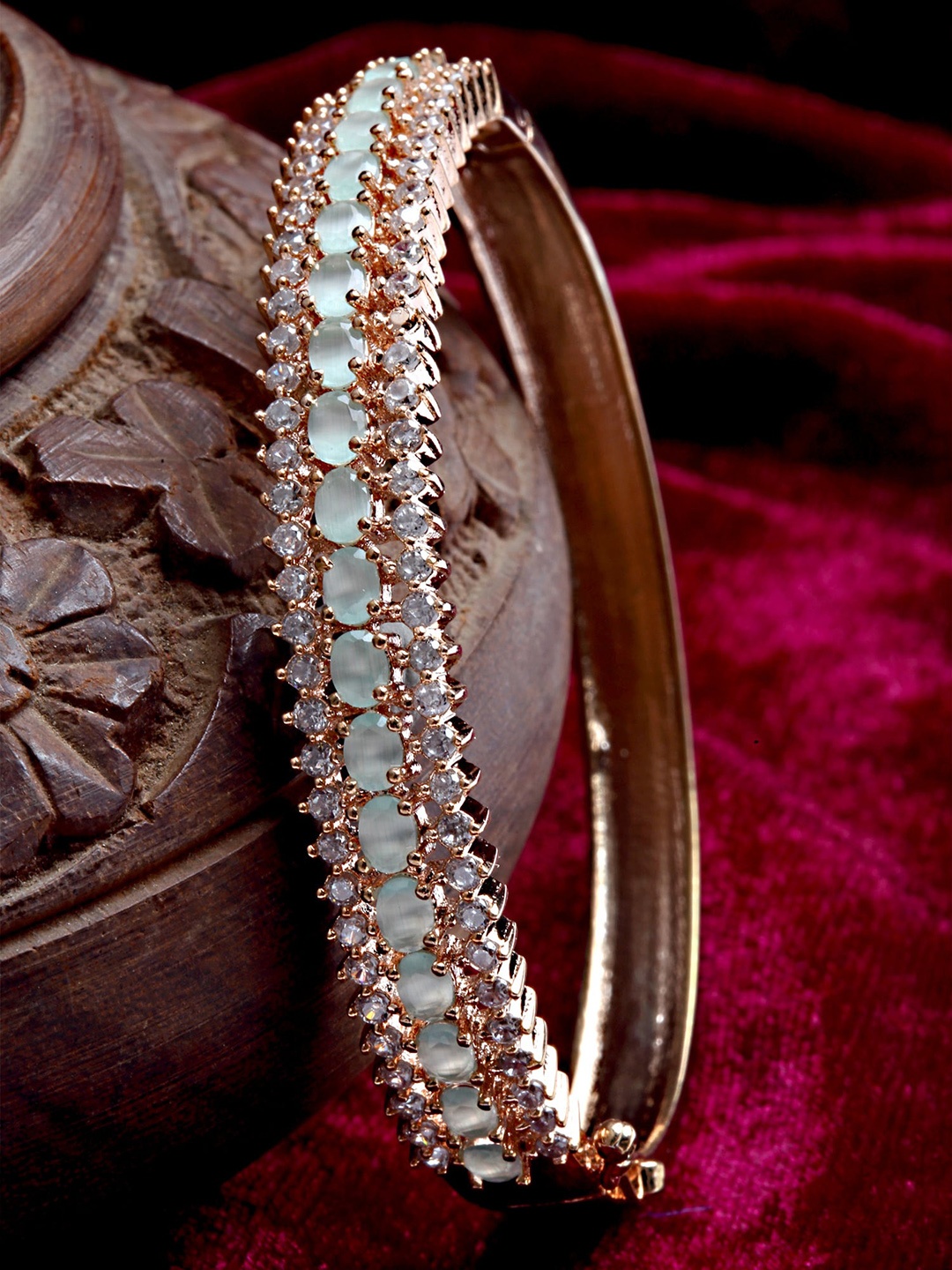 

KARATCART Women Lime Green Rose Gold-Plated AD & CZ Studded Bangle