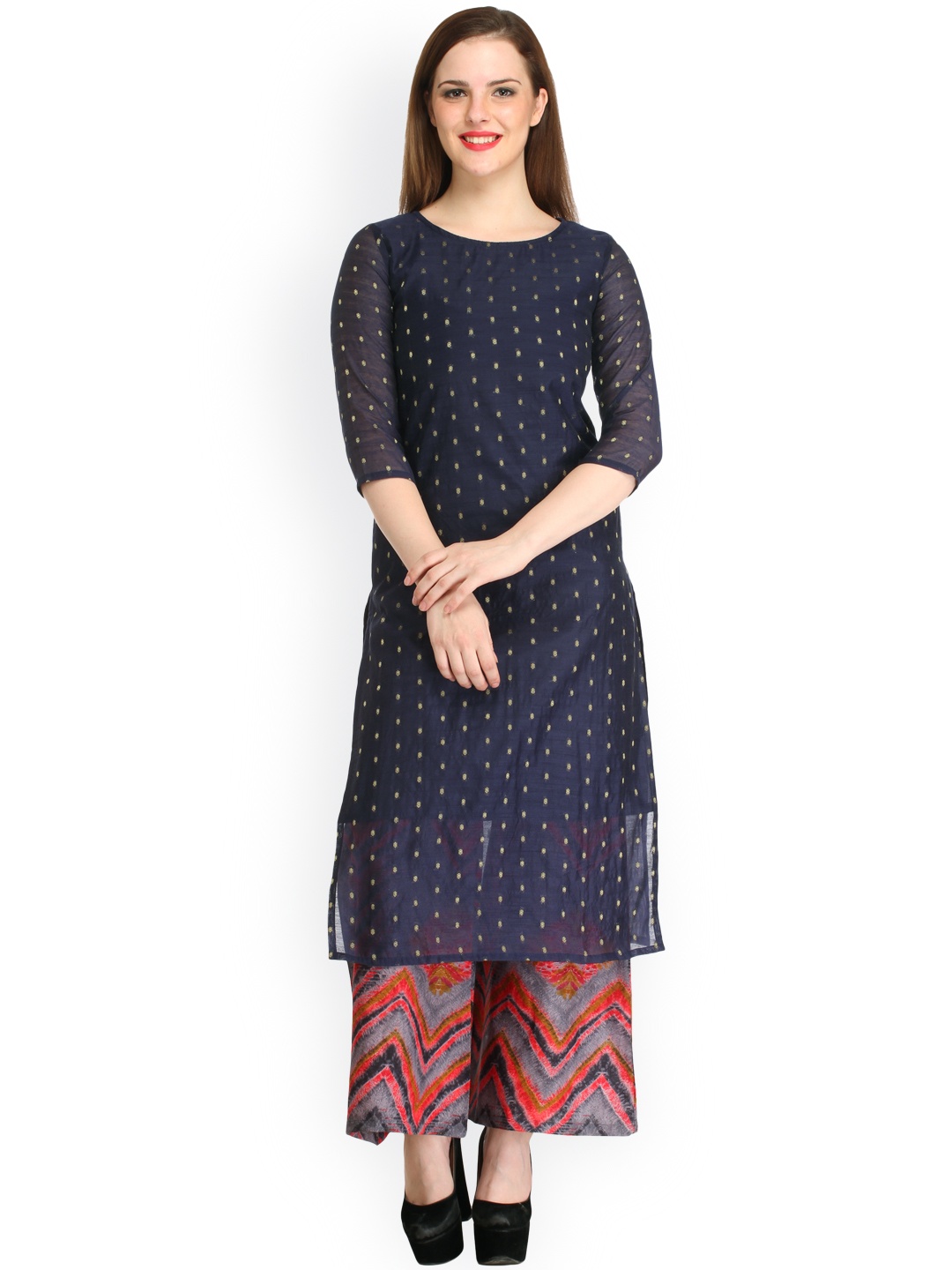 

Cottinfab Navy & Grey Kurta with Palazzos, Navy blue