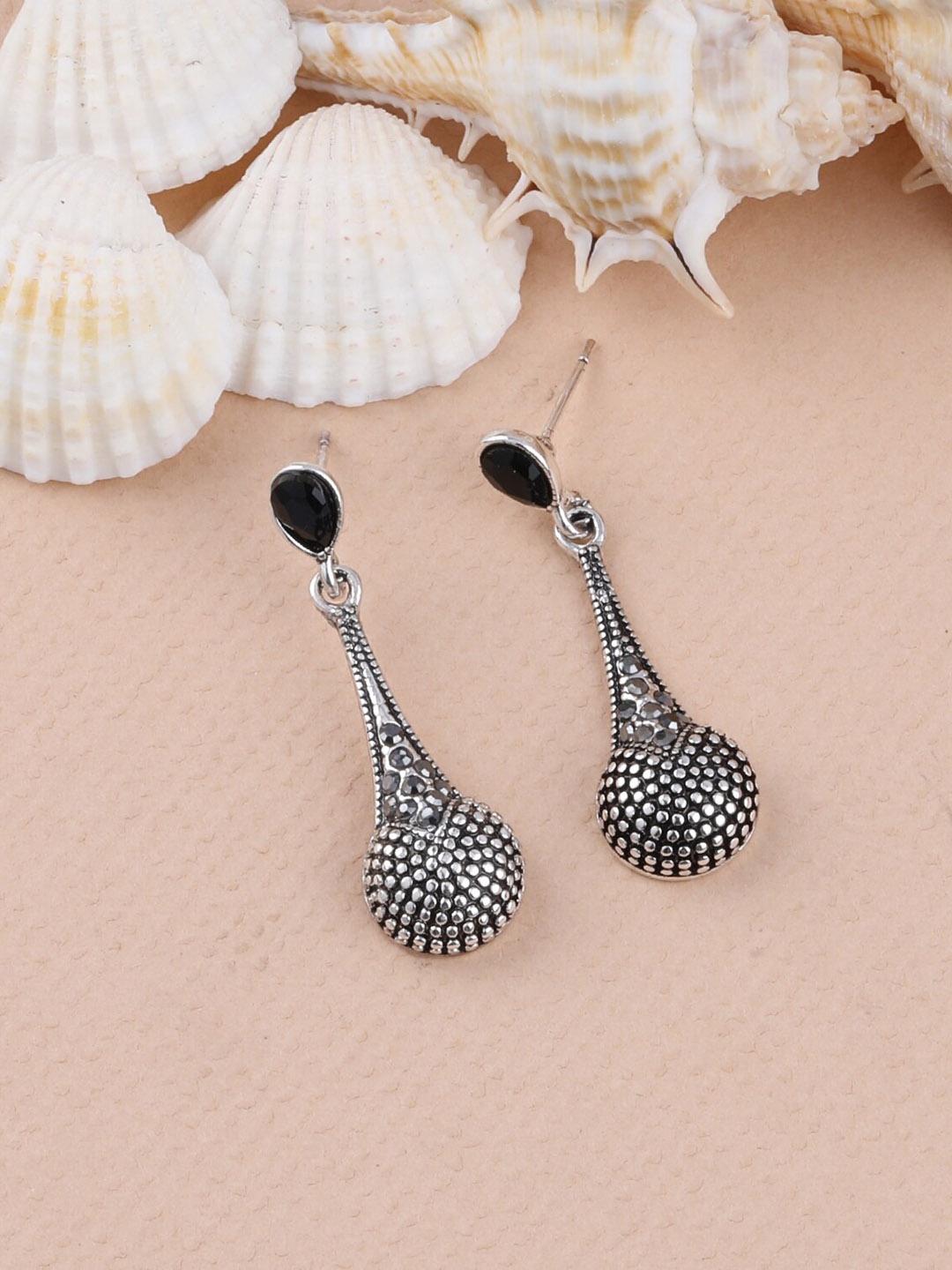 

Silver Shine Black Contemporary Jhumkas Earrings