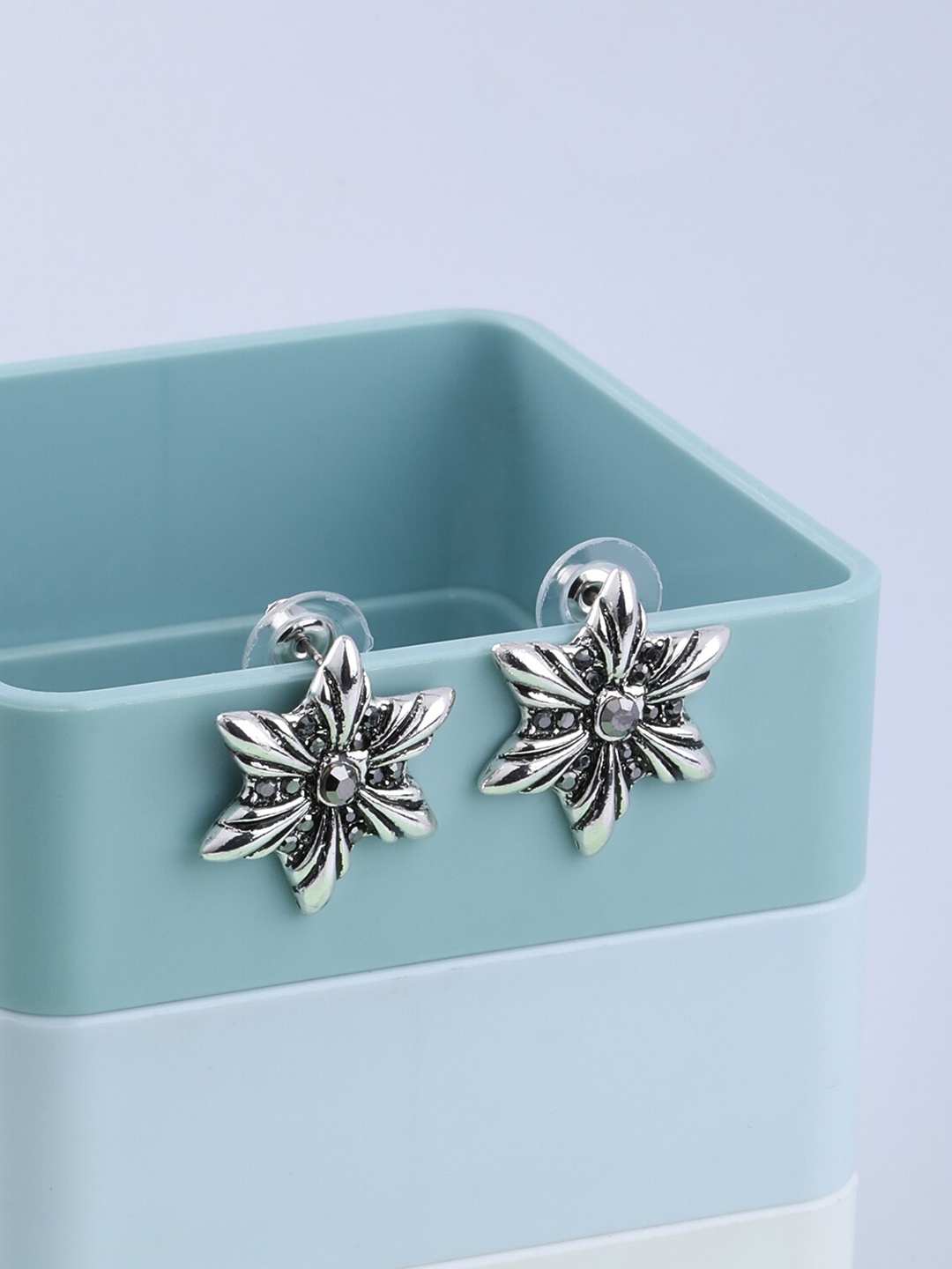 

Silver Shine Silver-Toned Contemporary Studs Earrings