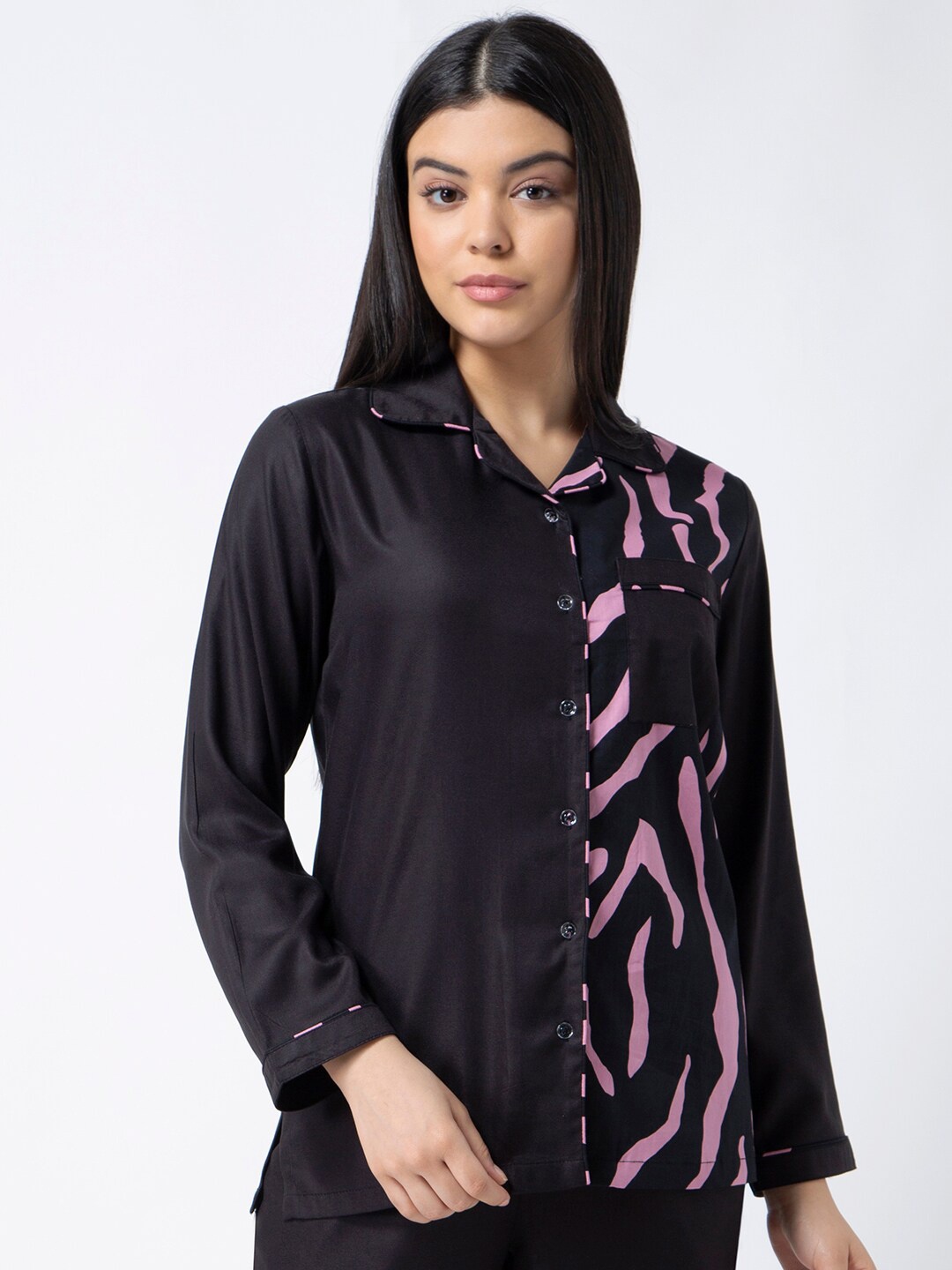 

ADORENITE Black Print Shirt Style Top